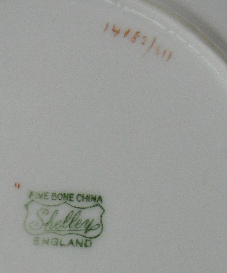Vintage Shelley China Cake Plate Platter with Green Gold Overlay - Mid Century 1960s Dinnerware for Tea Parties, Dessert Serving & Collectibles