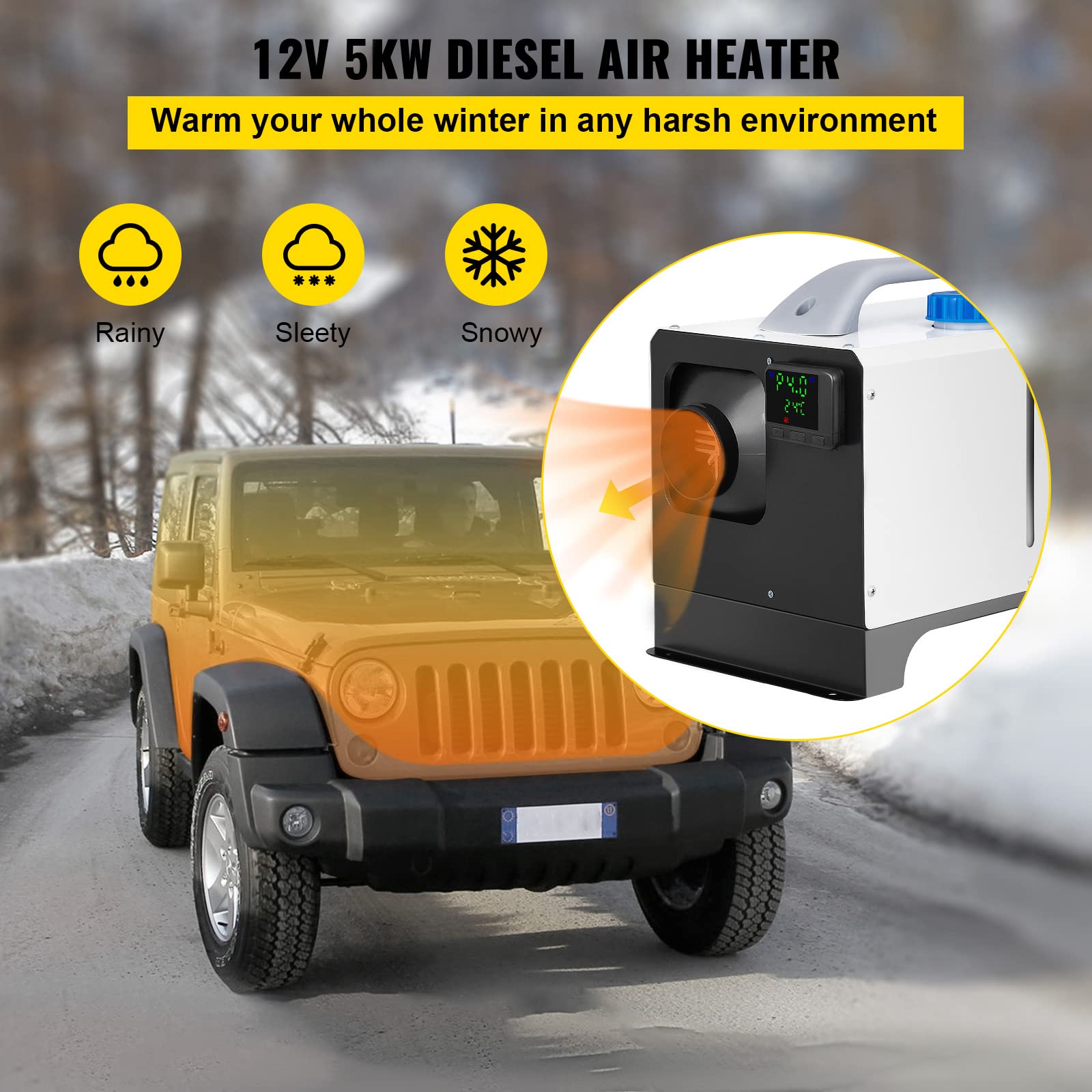 VEVOR 8KW 12V Diesel Air Heater with LCD Display & Remote Control - Fast Heating Compact Parking Heater for Trucks, RVs, Boats, Campers | Perfect for Winter Road Trips & Off-Grid Living