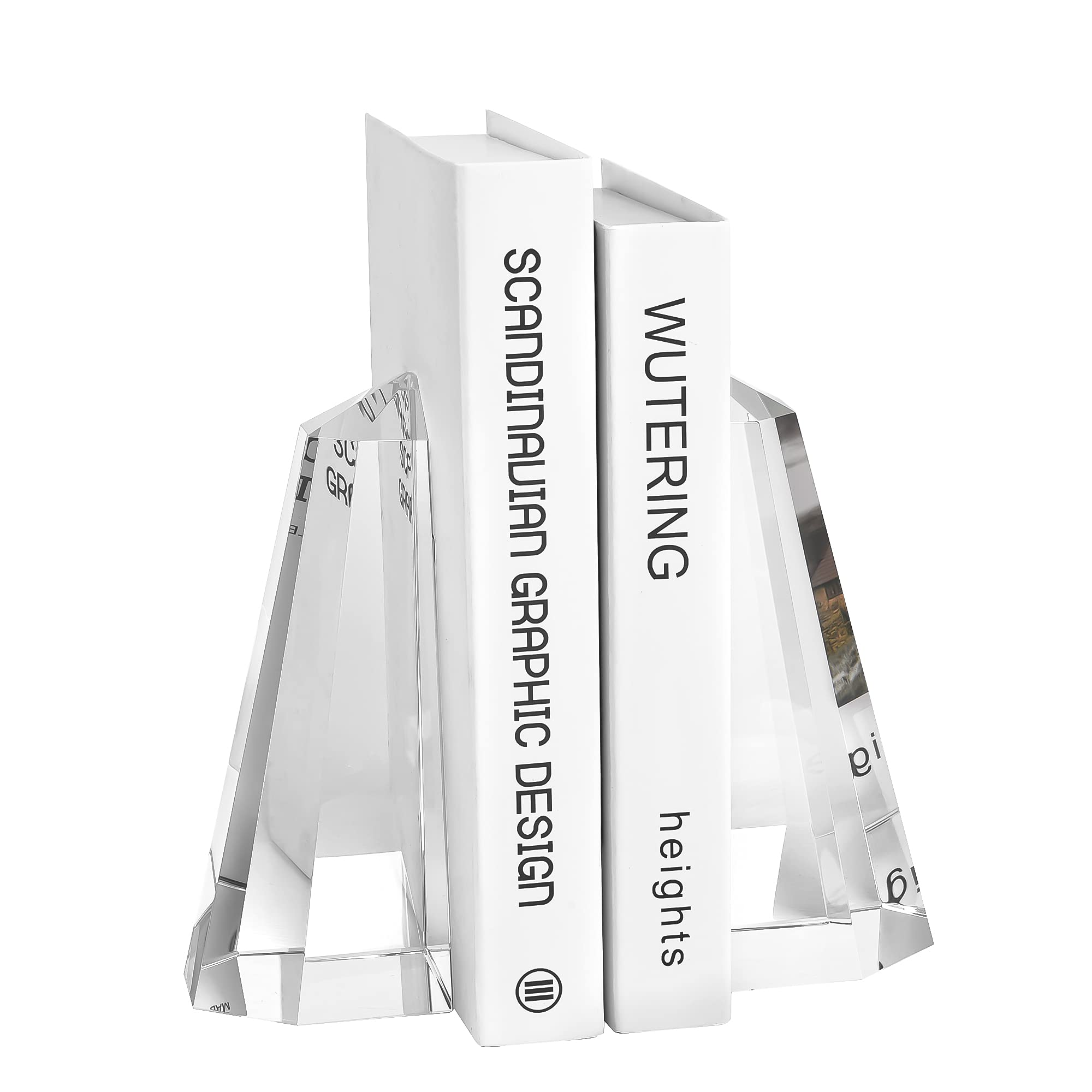 Handmade Crystal Bookends - Half-Obelisk Design Decorative Book Holder for Office, Home & Desk - Perfect for Bookshelves, Study Rooms & Gift Giving (1 Pair)