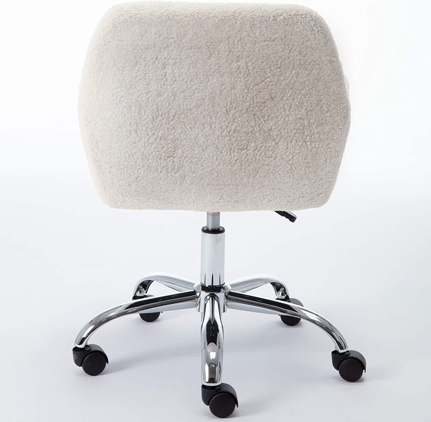 HomVent Swivel Chair with Padded Back & Arms - Upholstered Faux Fur Office Desk Chair, White Vanity Makeup Chair - Perfect for Home Office, Study Room, Living Room & Bedroom