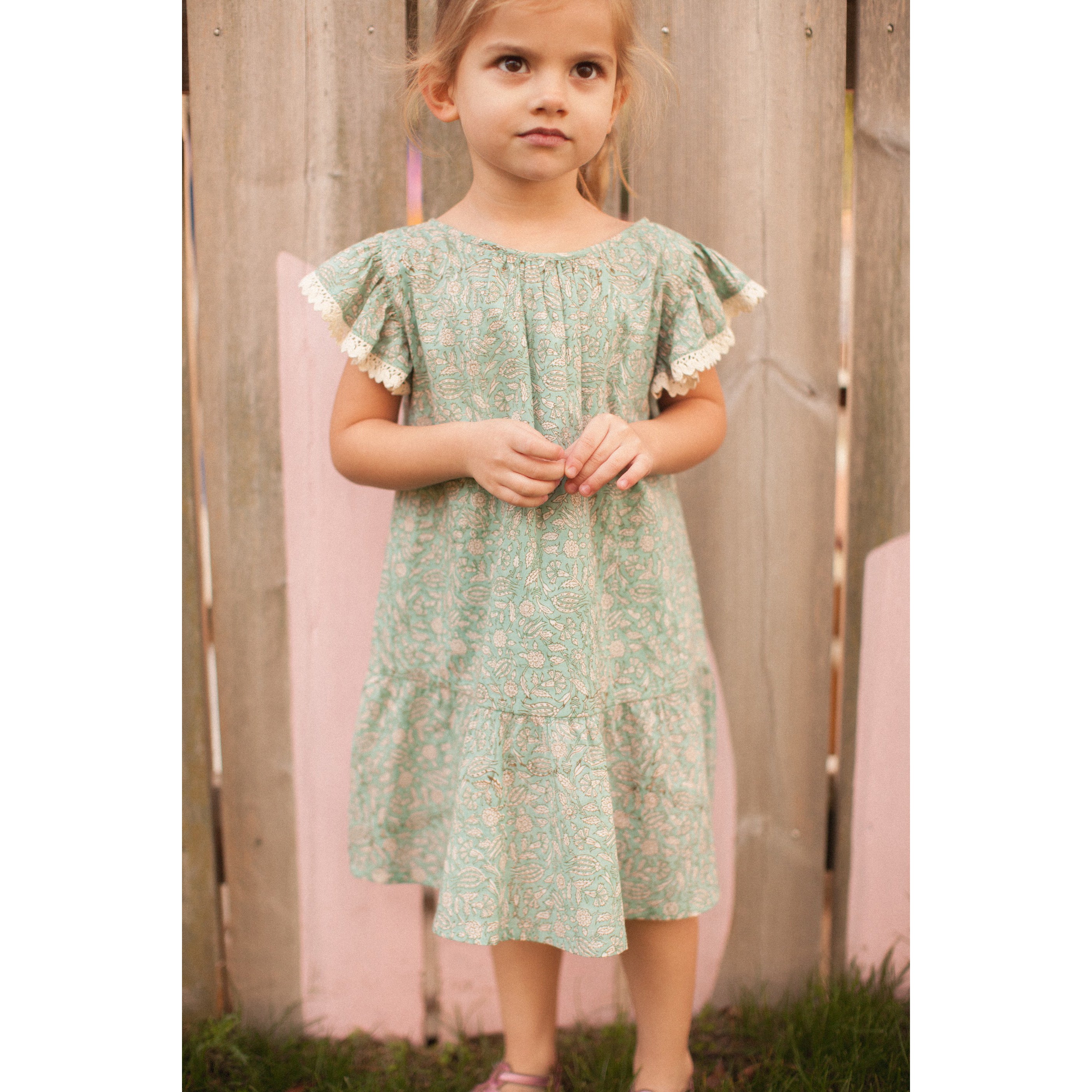Bonheur du Jour Paris Baby & Girls Dress - Blue & Green Floral Print - Perfect for Birthday Parties & Special Occasions
