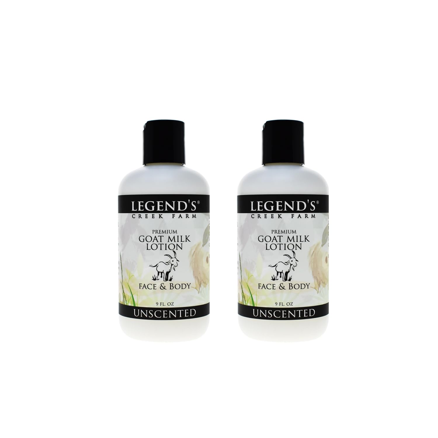 Legend's Creek Farm Goat Milk Lotion - Ultra Moisturizing Body, Hand & Face Cream with Shea Butter, Sunflower Oil & Aloe Vera - 9 oz Unscented, Handmade in USA (2-Pack) - Perfect for Dry Skin Care, Daily Hydration & Sensitive Skin Relief