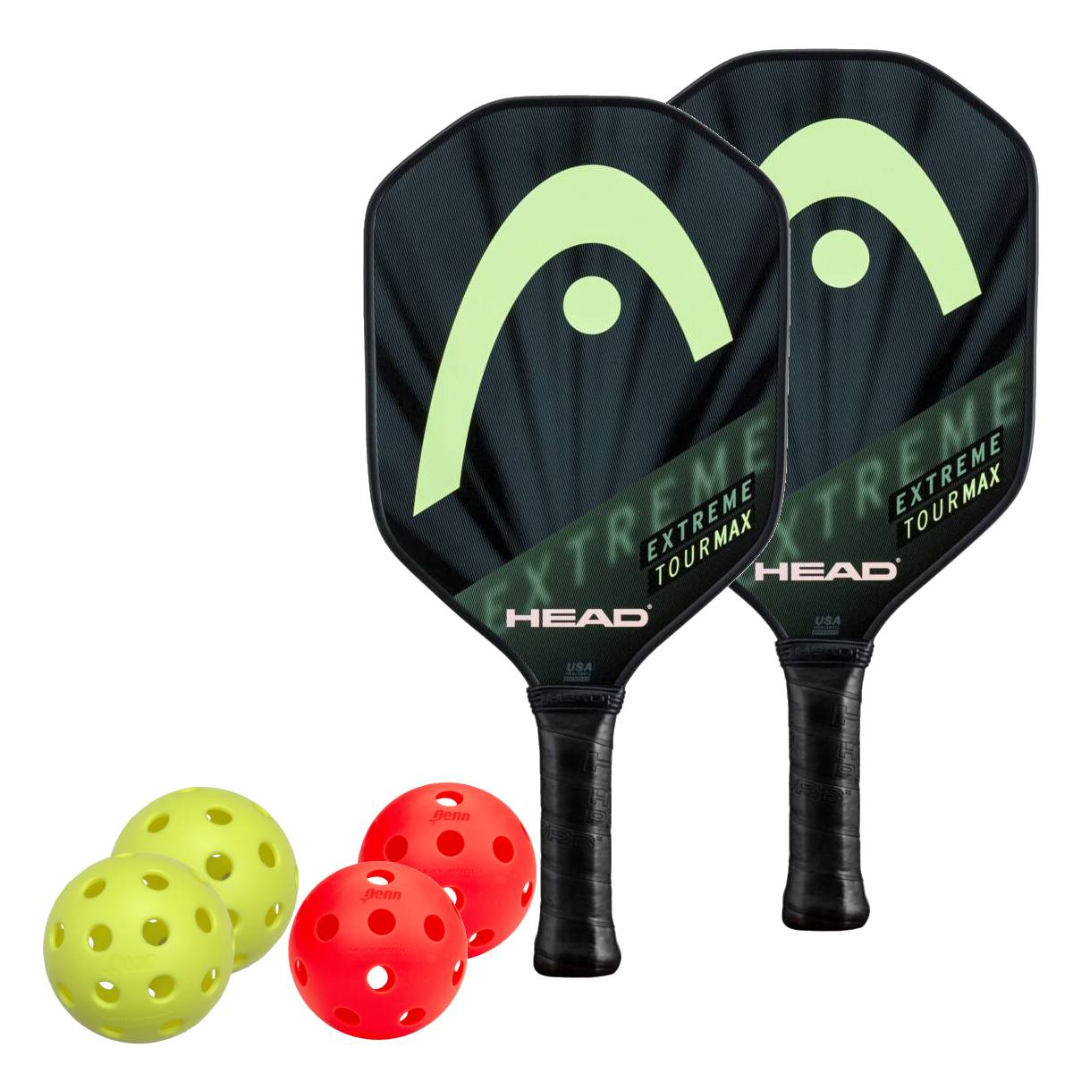 Head Extreme Tour MAX 2 Paddle Pickleball Set - Premium Carbon Fiber Paddle with Cushion Grip & 2 Pickleballs - Perfect for Outdoor & Indoor Court Play, Tournaments & Recreational Games