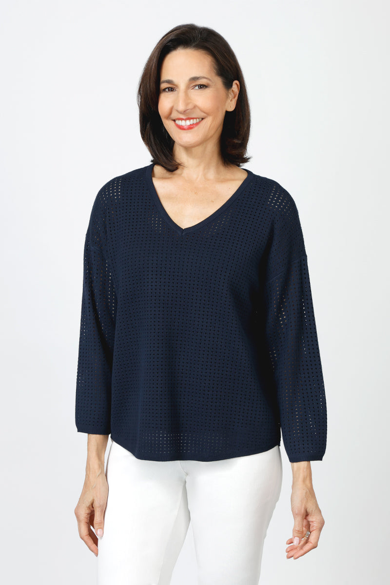 Ten Oh 8 Perforated Dolman V-Neck Sweater for Women - Lightweight Knit Pullover for Casual Wear, Office & Date Nights