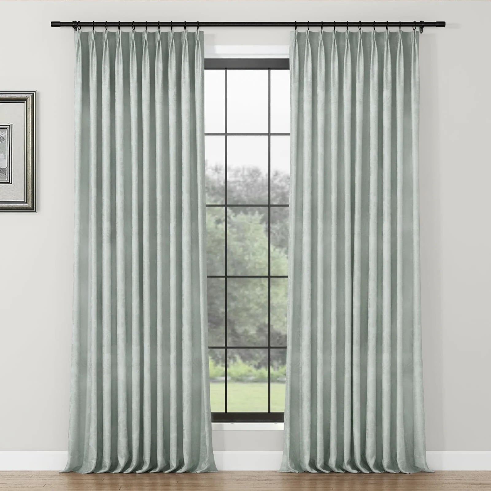 Lydia Plants Jacquard Curtain Pleated - Elegant Floral Print Blackout Drapes for Living Room, Bedroom & Nursery - Home Decor Window Treatments for Privacy & Light Control