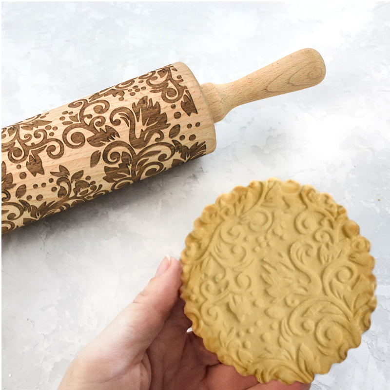 A La Tarte Embossed Rolling Pin for Baking - Floral Pattern Dough Press for Cookies, Pies & Pastry Making - Perfect for Holiday Baking & DIY Desserts