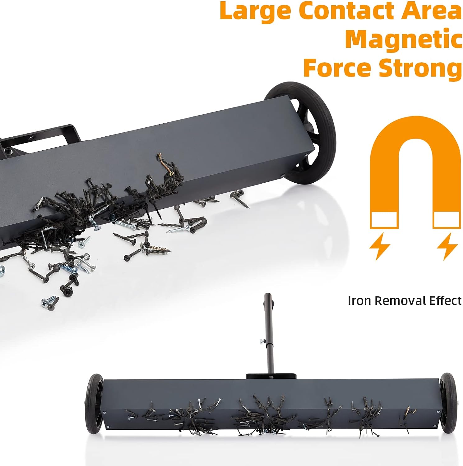 GARVEE 36-Inch Heavy Duty Floor Sweeper with 50 Lbs Rolling Magnet - Industrial & Warehouse Floor Cleaning for Debris, Nails, and Metal Scraps