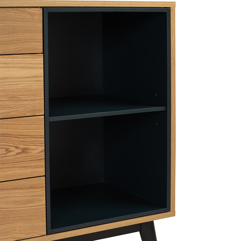 CASTOR Sideboard Buffet 125cm - Modern Wooden Storage Cabinet in Natural, Navy Blue & Black - Perfect for Dining Room, Living Room & Entryway Organization