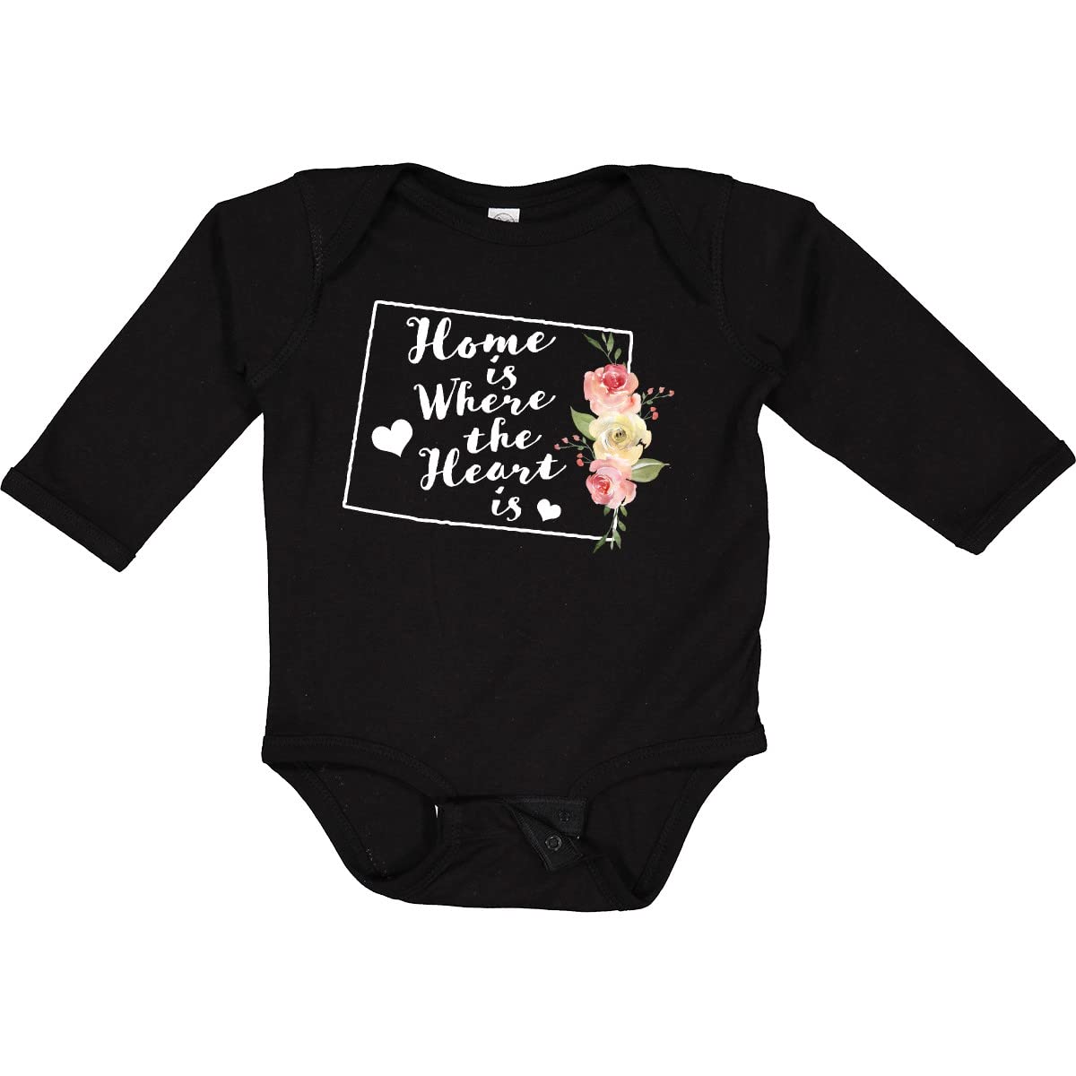 Inktastic Wyoming Home is Where The Heart is Watercolor Long Sleeve Baby Bodysuit - Soft & Comfortable Infant Outfit for Family Photos, Holidays & Everyday Wear