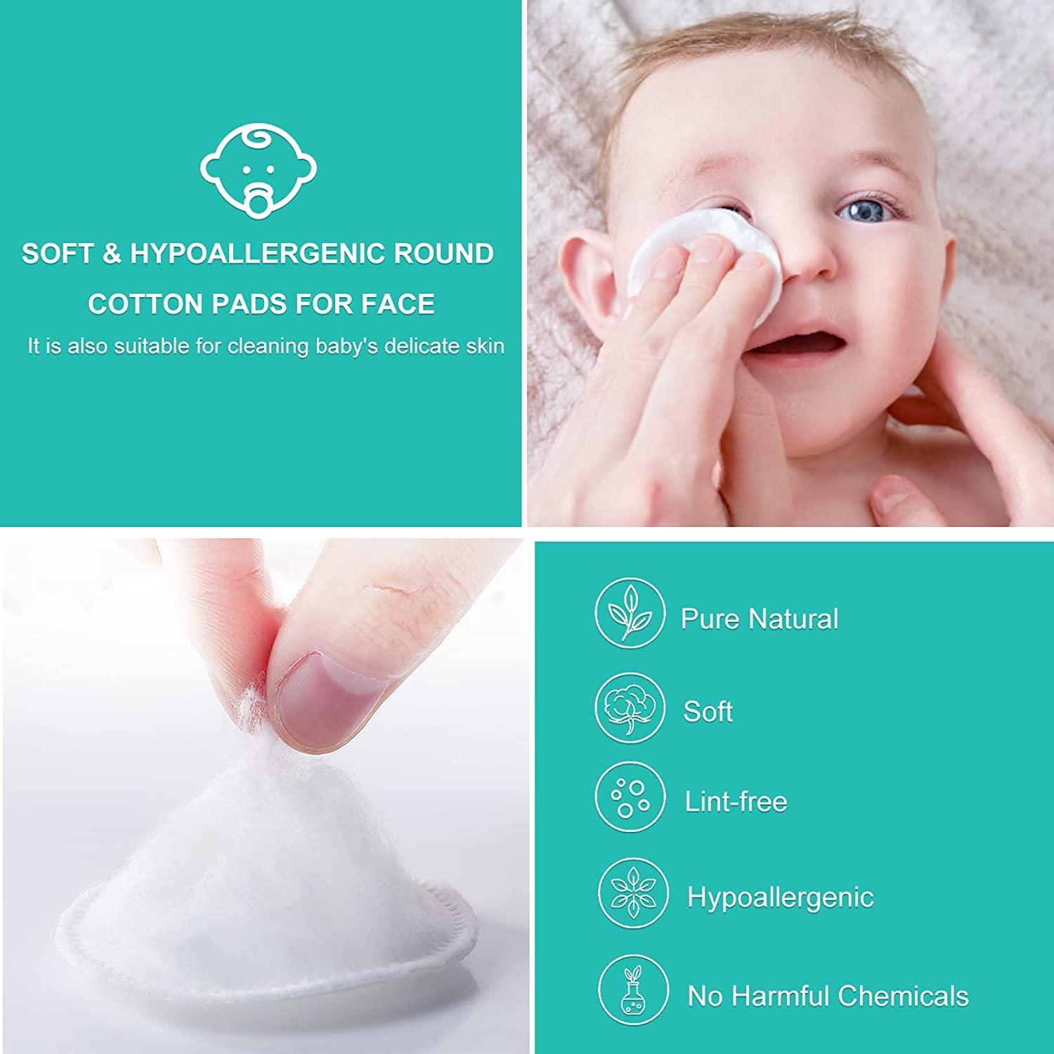 50pcs Organic Cotton Rounds for Makeup Removal & Skincare - Soft Reusable Facial Pads for Cleansing, Toner, Lotion Application - Includes 32 Nail Polish Remover Pads with Storage Box - Perfect for Travel, Spa & Daily Beauty Routine