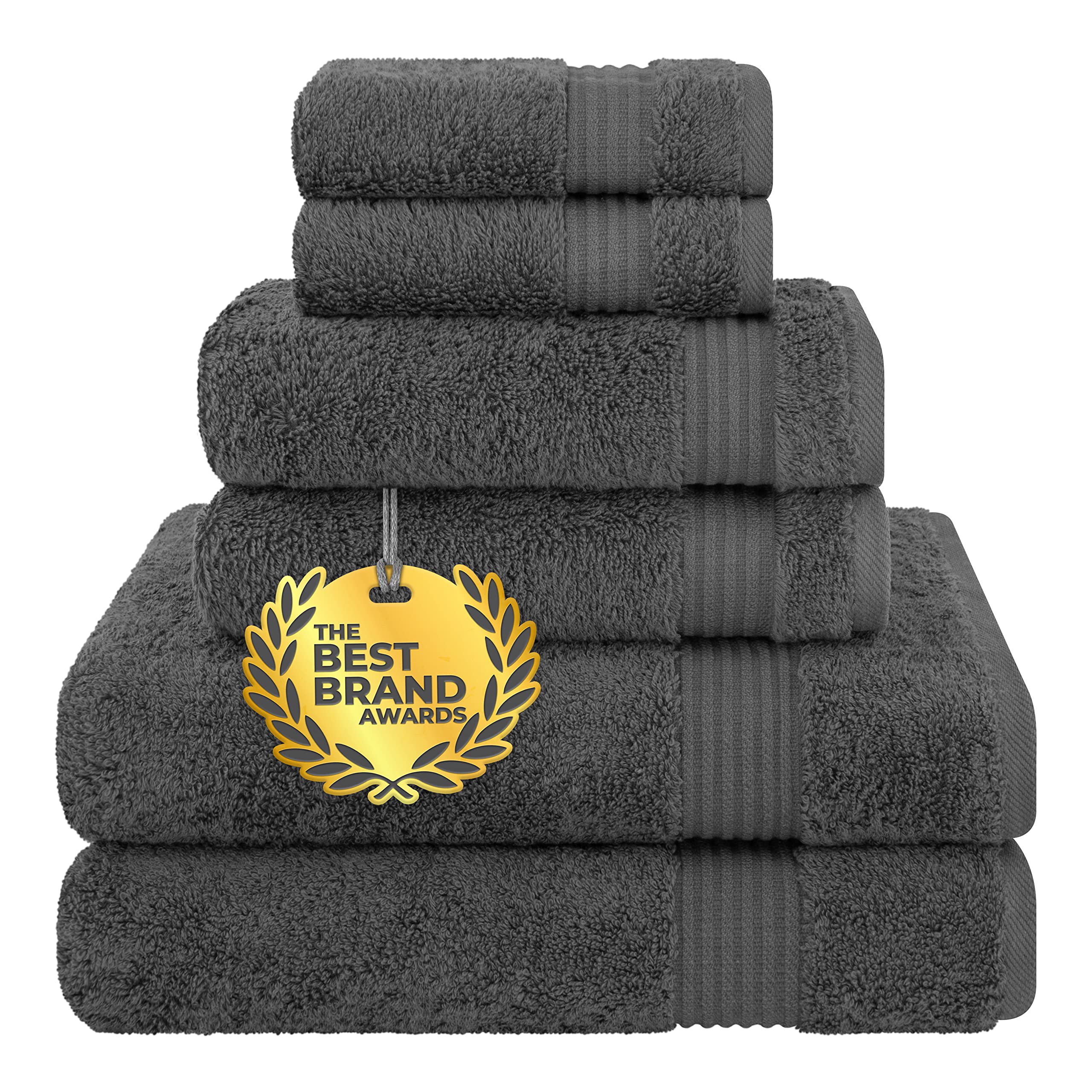 Premium 6-Piece Turkish Cotton Towel Set - 100% Soft & Absorbent Bath Towels, Hand Towels & Washcloths for Spa, Beach & Luxury Bathroom - Dark Gray Bath Collection