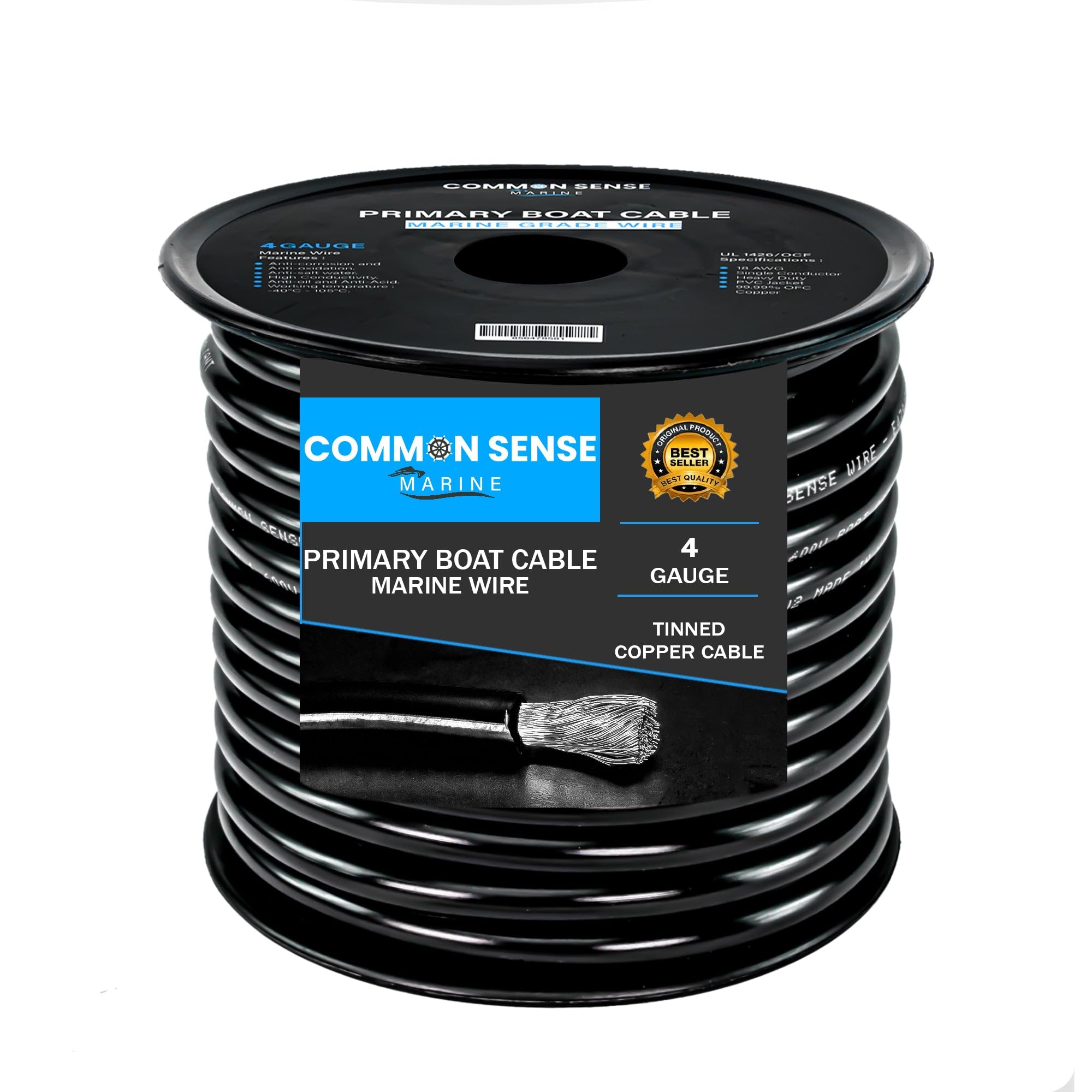 4 Gauge Marine Grade Boat Cable - 50 ft Tinned Oxygen-Free Copper Wire (4 AWG) | UL 1426 Standard PVC Wire for Boats, Automotive, Speakers, Campers & Trailers | Perfect for Marine Electrical Systems, RV Wiring, and Audio Installations