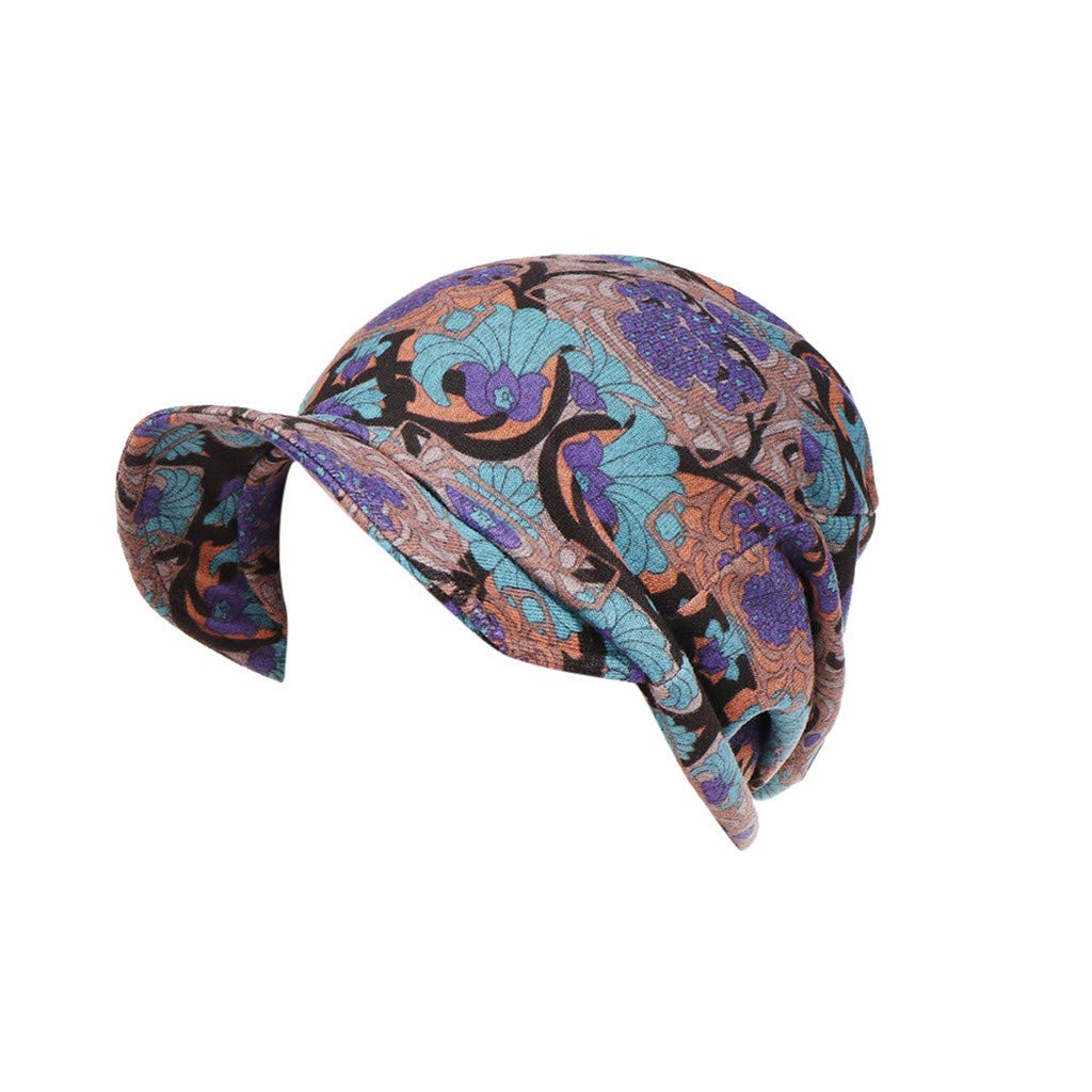 Stylish Women's Floral Print Cotton Winter Wide-Brimmed Hat - Warm Turban Cap for Cold Weather - Fashionable Headwear Accessory for Outdoor Activities, Travel & Winter Fashion