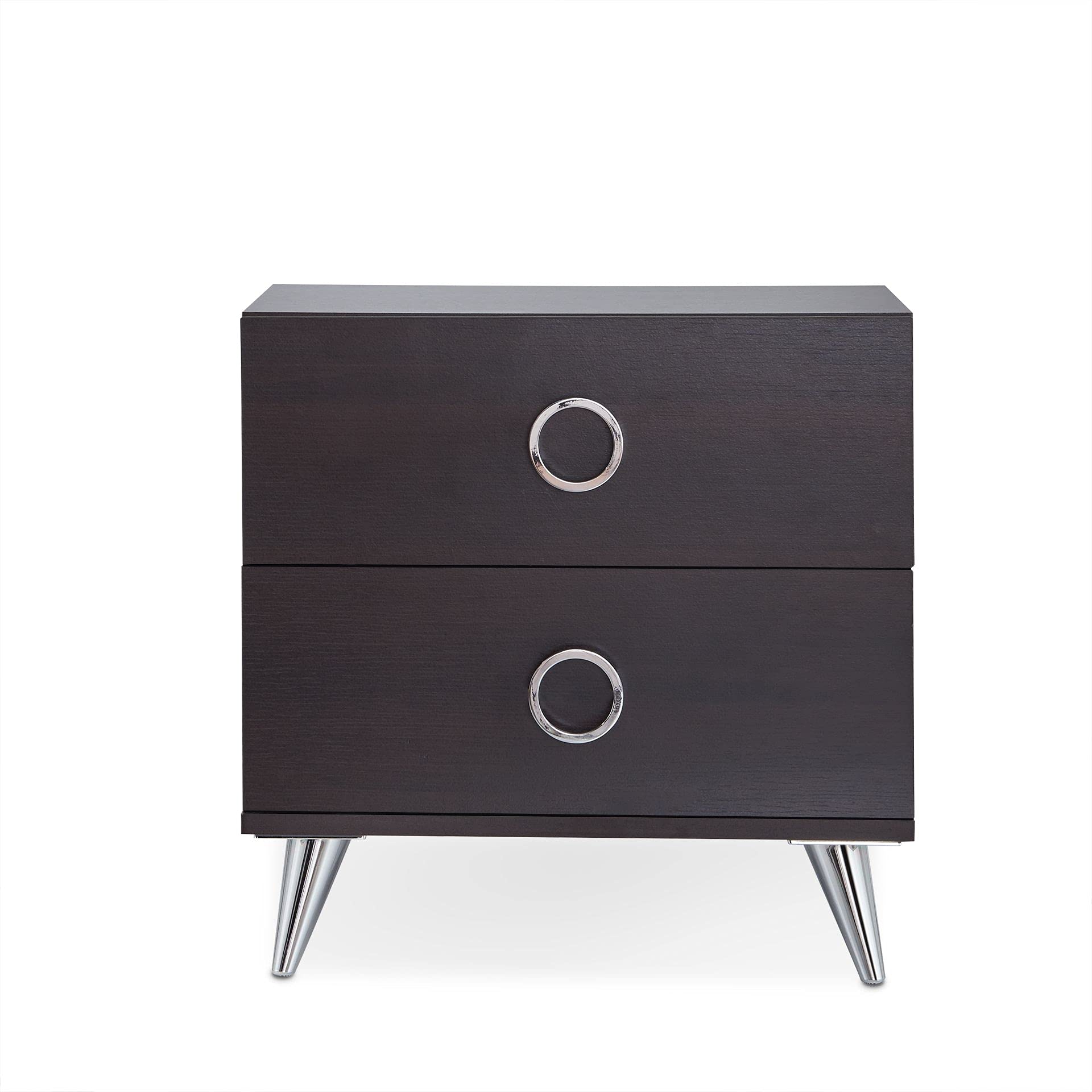 Mid Century Modern Nightstand - Wooden Bedside Table with 2 Drawers & Round Handles, Metal Legs, Dark Brown - Perfect for Bedroom, Living Room & Office Storage