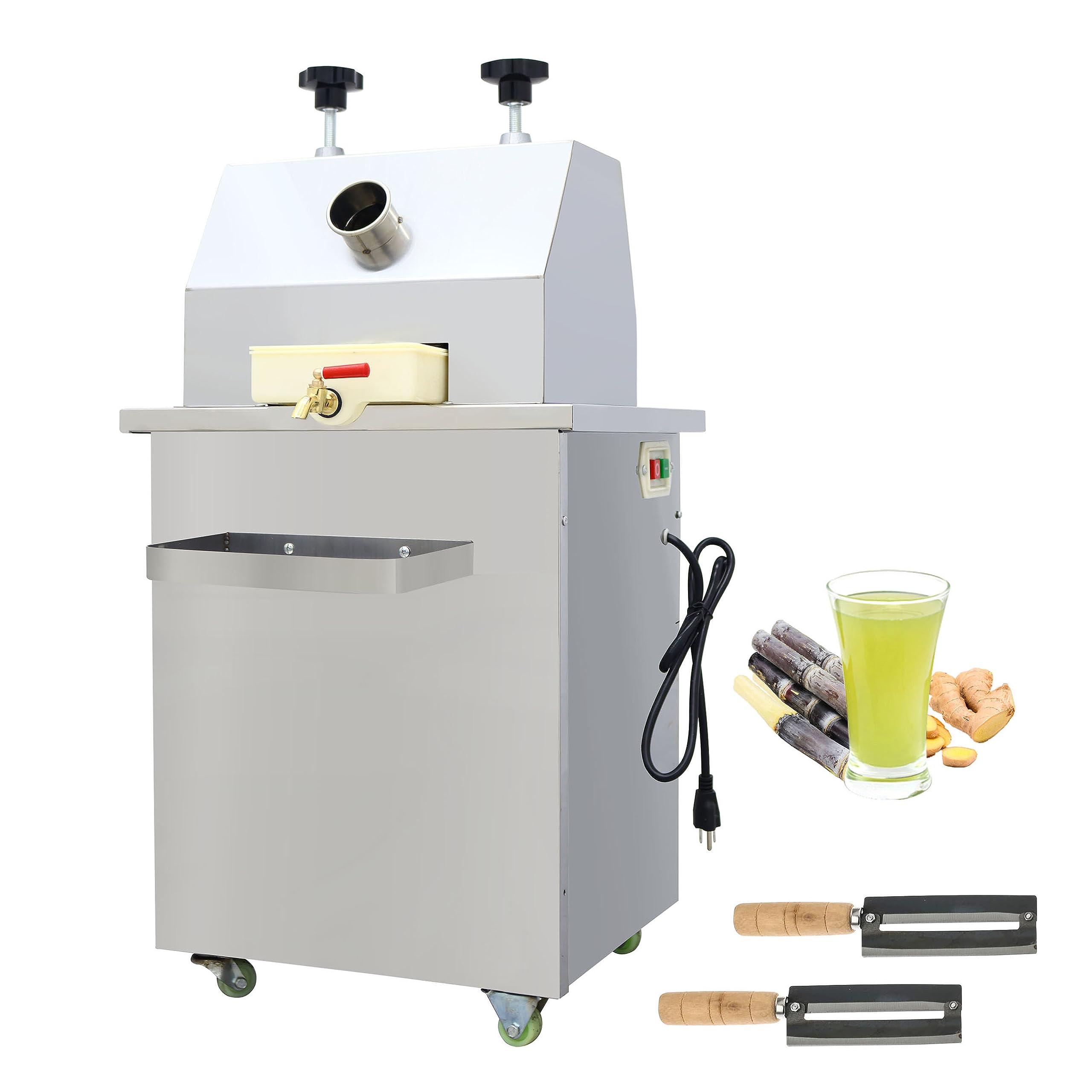 Commercial & Home Use 110V Electric Sugar Cane Juice Press Machine - 1100W 3-Roller Extractor with 4 Casters | Perfect for Juice Bars, Restaurants & Healthy Home Drinks
