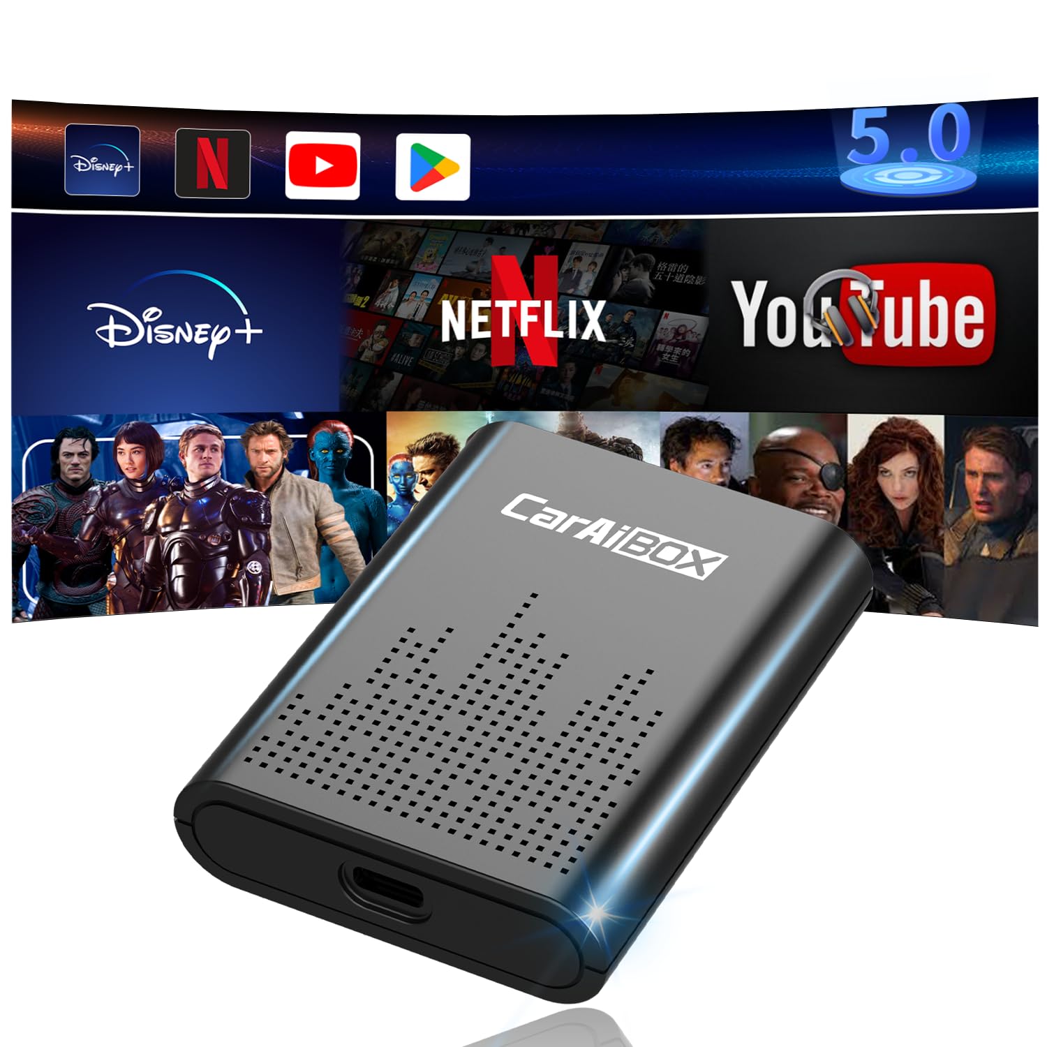 Alosnic Wireless CarPlay & Android Auto Adapter - Upgrade to Android 13.0 with Built-in Netflix/YouTube/Disney/Google Play, 2+32GB Magic Box 2.0 for OEM Wired Cars - Perfect for Streaming & Navigation on Road Trips