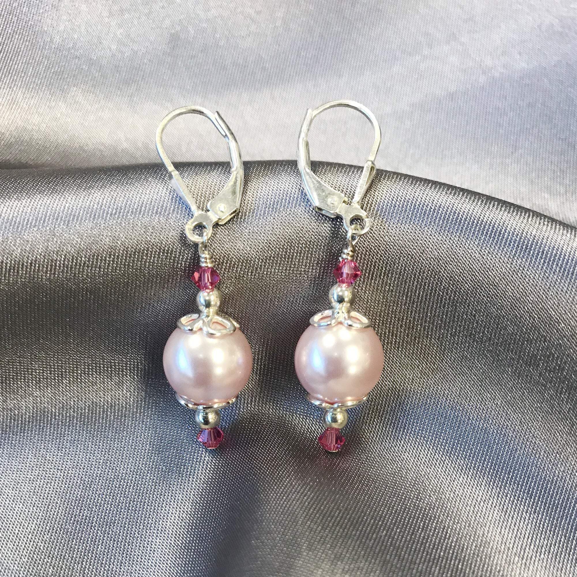 Sterling Silver Pearl Drop Earrings with Crystals for Women