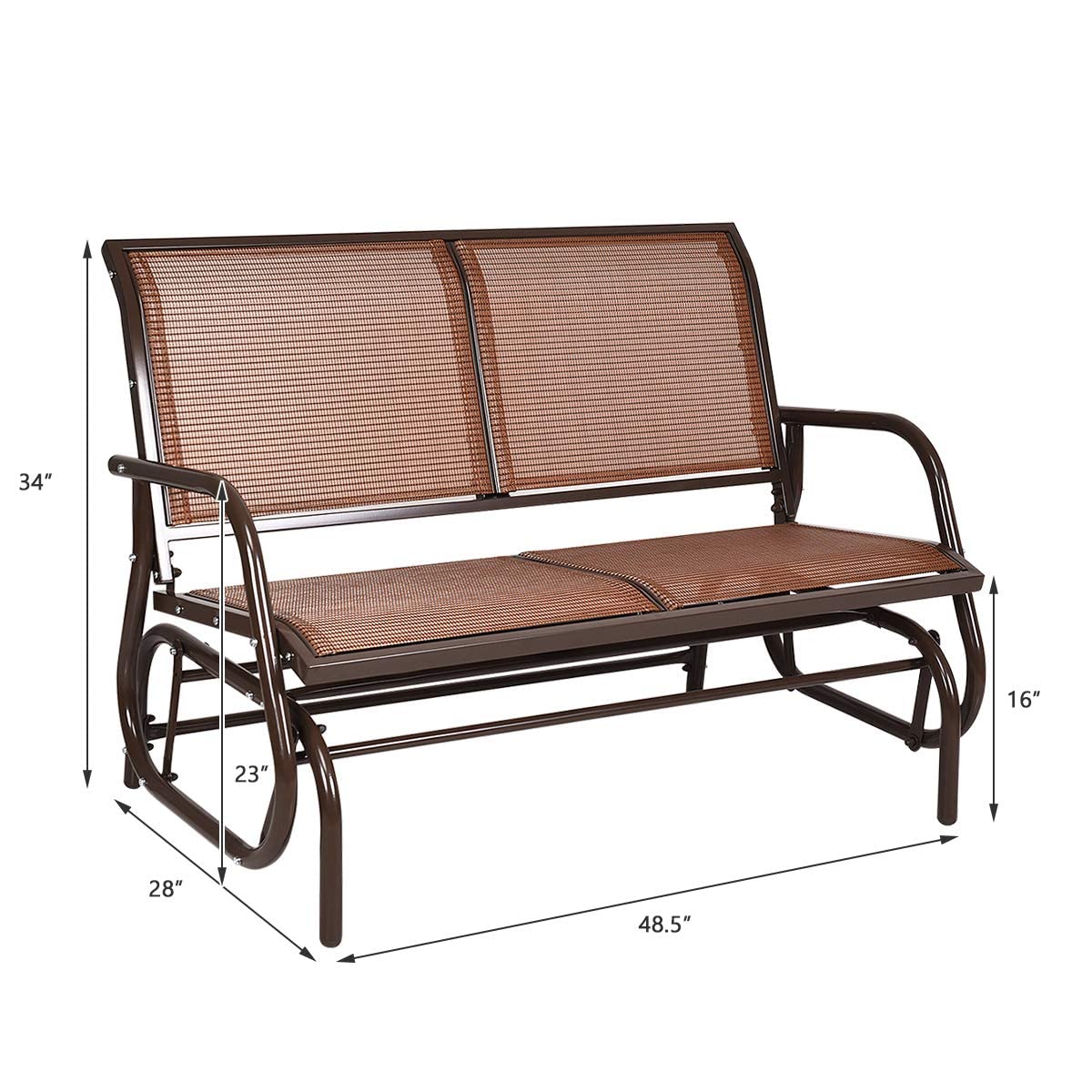 Giantex 48 Inch Swing Glider Chair - Spacious 2-Person Steel Rocking Loveseat for Patio, Backyard, Poolside & Lawn - Indoor/Outdoor Cozy Lounge Bench (Brown) | Perfect for Relaxing, Reading & Sunbathing