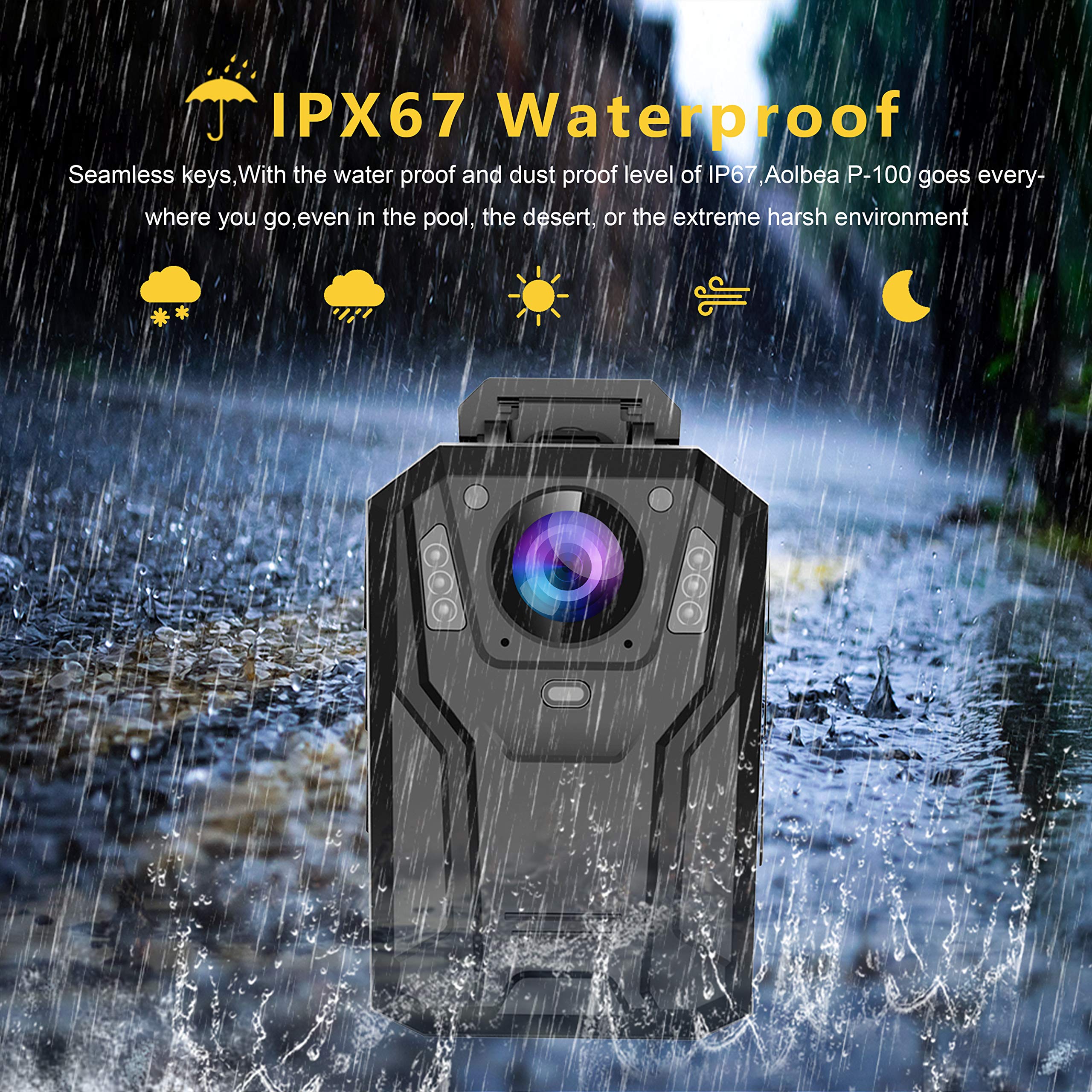 JWKG P100 2K Police Body Camera - 64GB Body Cam with 12H Continuous Recording, USB-C, Infrared Night Vision, Waterproof & Shockproof for Law Enforcement - Ideal for Police Patrols, Security Guards, and Evidence Collection