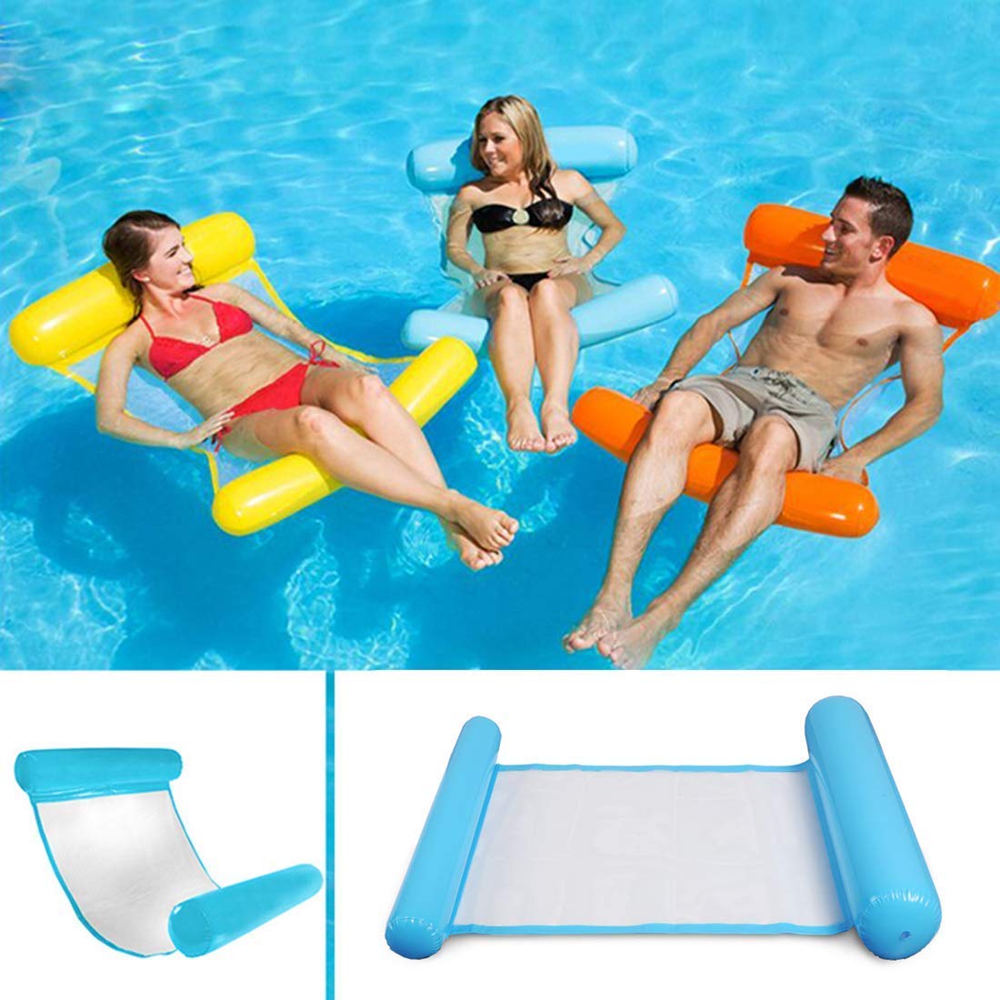 Detazhi Inflatable Water Hammock - Adult Floating Recliner Lounge Chair for Pool, Beach, Lake & Summer Relaxation (Blue)