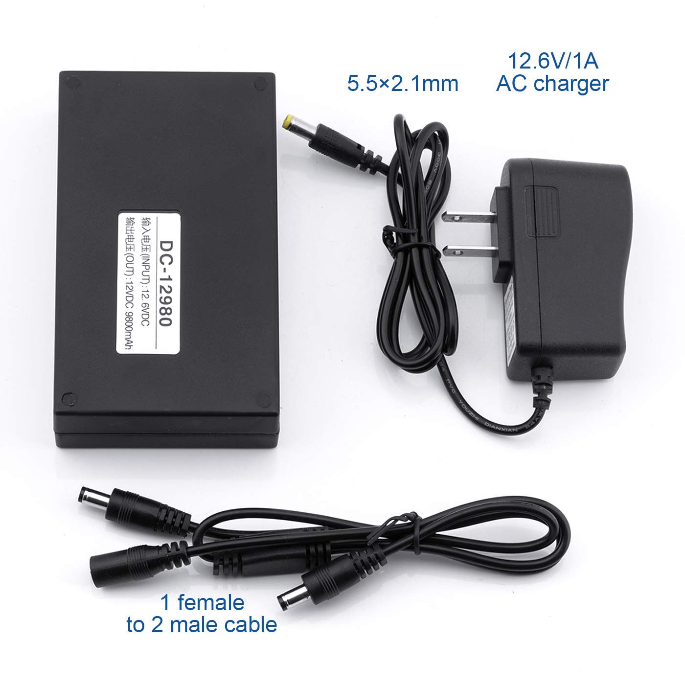 12V 2A 9800mAh Rechargeable Lithium Battery Pack - Portable Power Supply for Walkie Talkies, Digital Cameras, Camcorders & LED Lights | Outdoor Adventures, Emergency Backup, Travel & Photography (Black)