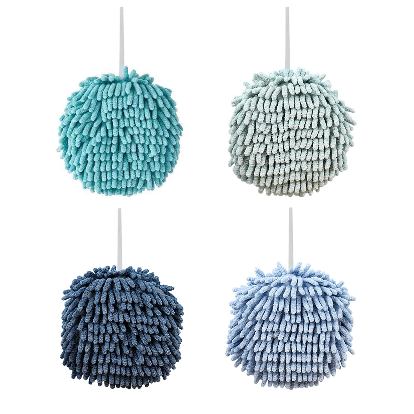 4 Pack Super Absorbent Chenille Hand Towels - Quick Dry Microfiber Bath Towels with Hanging Loops for Kitchen & Bathroom - Soft Hand Drying Puff for Home, Gym, Spa, and Travel Use