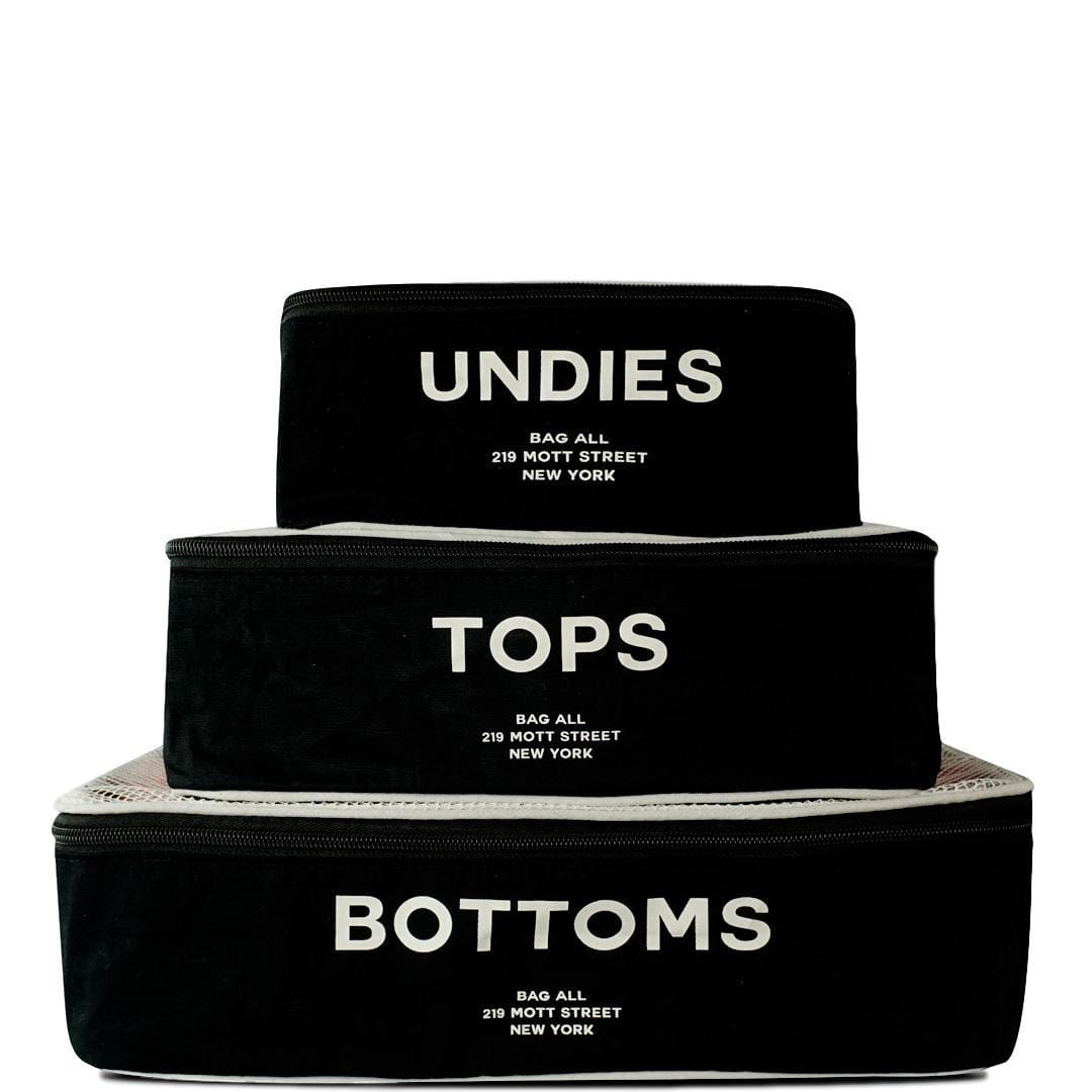 Premium Cotton Packing Cubes Set of 3 - Black Printed Travel Organizers for Suitcases, Backpacks & Closet Storage | Perfect for Business Trips, Vacations & Home Organization