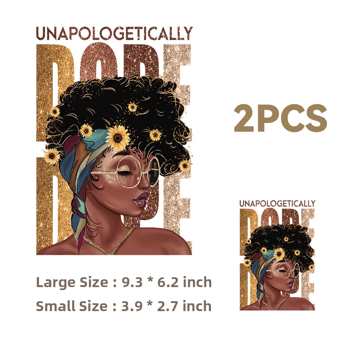 2 Pack Black Girl Iron On Transfer Patches - Washable Heat Transfer Stickers for T-Shirts, Hoodies, Jackets, Backpacks & Pillows - DIY Customization & Fashion Design (DH0171-1) - Perfect for Personalizing Clothes, Bags & Home Decor