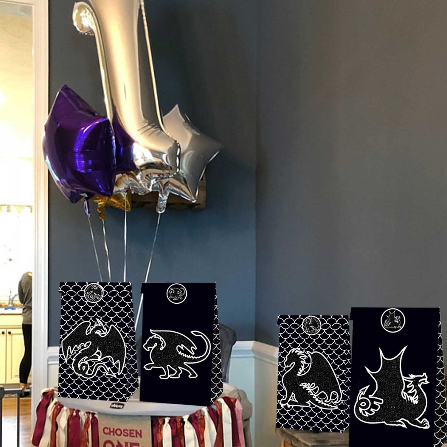 JeVenis Dragon Party Favor Bags - Fantasy Themed Party Supplies & Favors for Kids Birthday, Baby Shower, and Themed Events - Perfect for Dragon Birthday Party Decorations and Goodie Bags