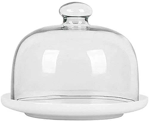 Glass Cake Stand with Lid - Elegant Dessert Display Tray for Cakes, Pastries & Fruit - Perfect for Home Baking, Party Serving & Restaurant Dessert Presentation - Durable Ceramic Dome Cake Stand for Weddings, Tea Parties & Buffet Displays