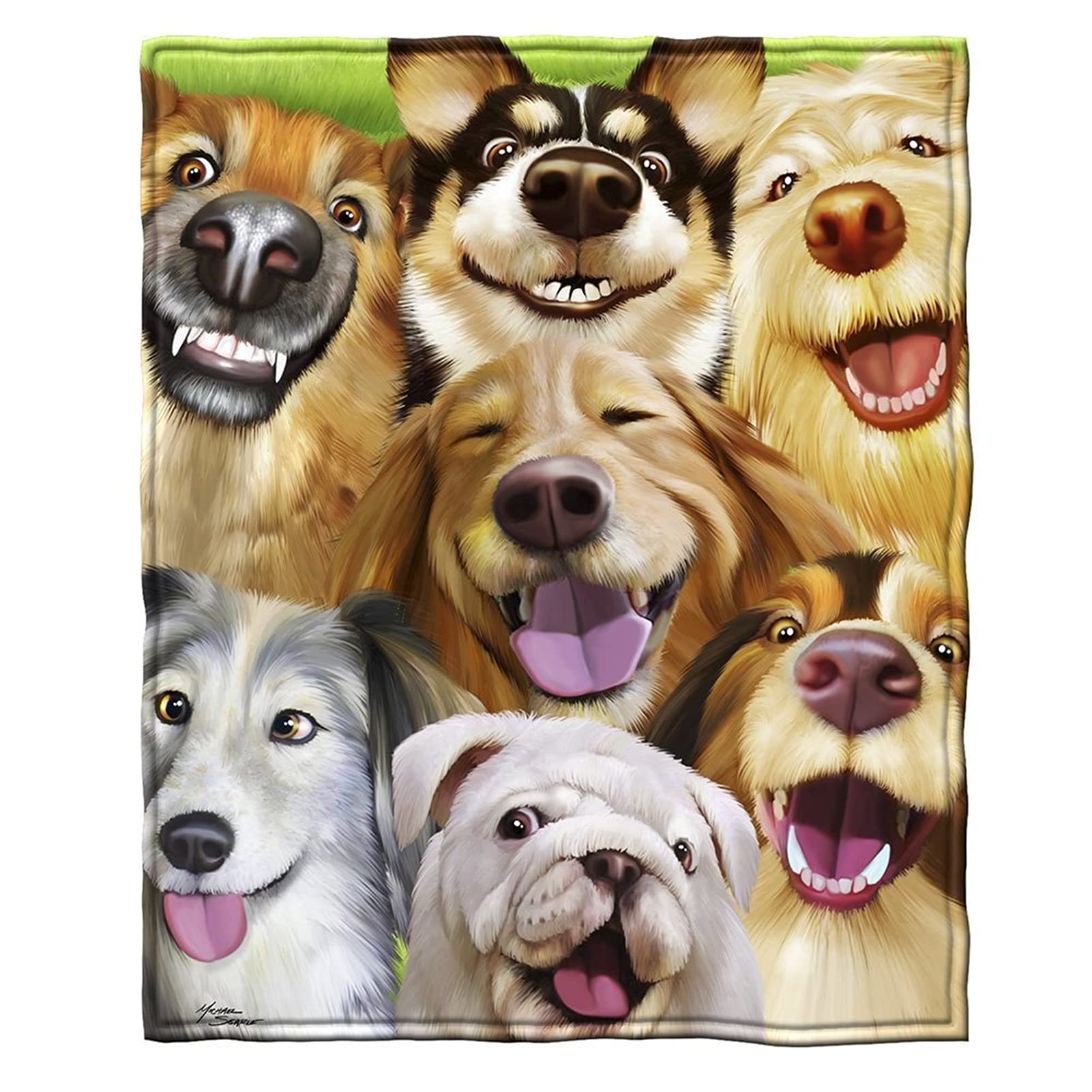 Biyejit Dogs Selfie Print Soft Fleece Blanket - Lightweight Cozy Plush Flannel Throw for Kids & Adults - Perfect for Sofa, Couch, Living Room & Bed Decor - Great for Snuggling, Gifts & Home Styling