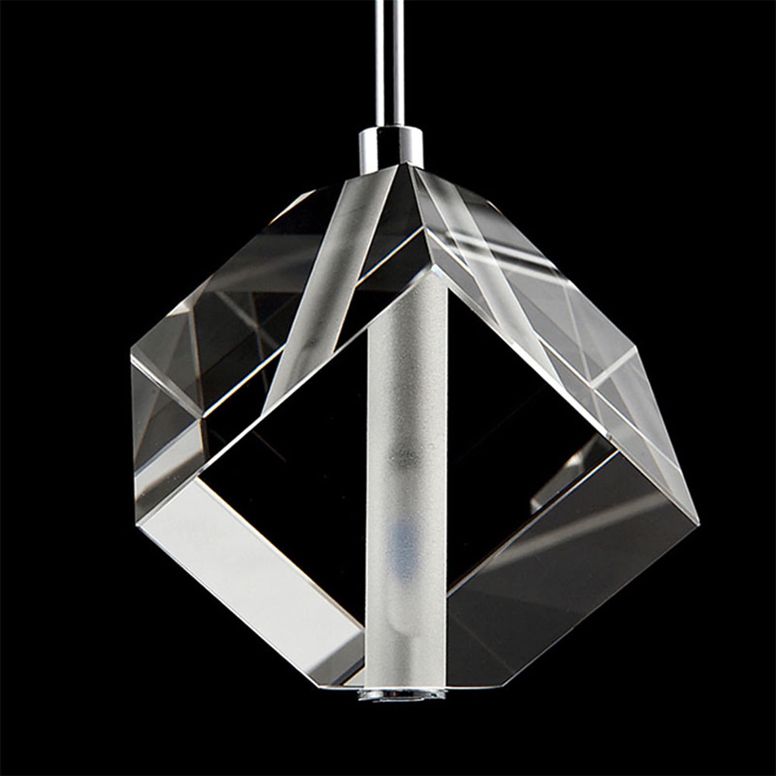 Crystal Pendant Light - Single Head Sparkling Ice Cube Chandelier with Modern LED Bulb (2W Cold White) | Elegant Lighting for Living Room, Bedroom & Dining Room | Perfect for Home Decor, Romantic Dinners & Interior Design