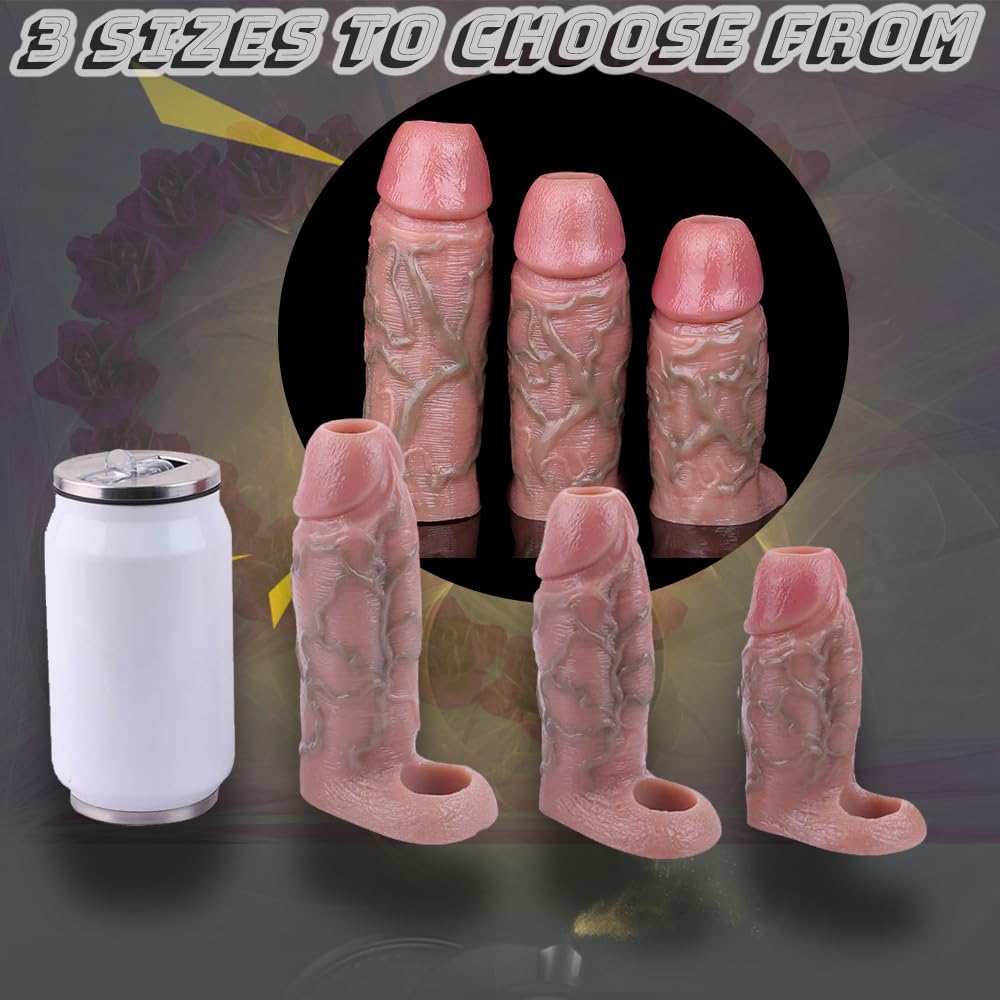 Realistic Hollow Penis Sleeve - 6-4.5 Inch Soft Silicone Cock Ring Enhancer for Men | Girth & Length Extender Sheath | Adult Couples Sex Toy for Enhanced Pleasure & Intimacy (C817) | Perfect for Spicing Up Relationships & Sensual Play