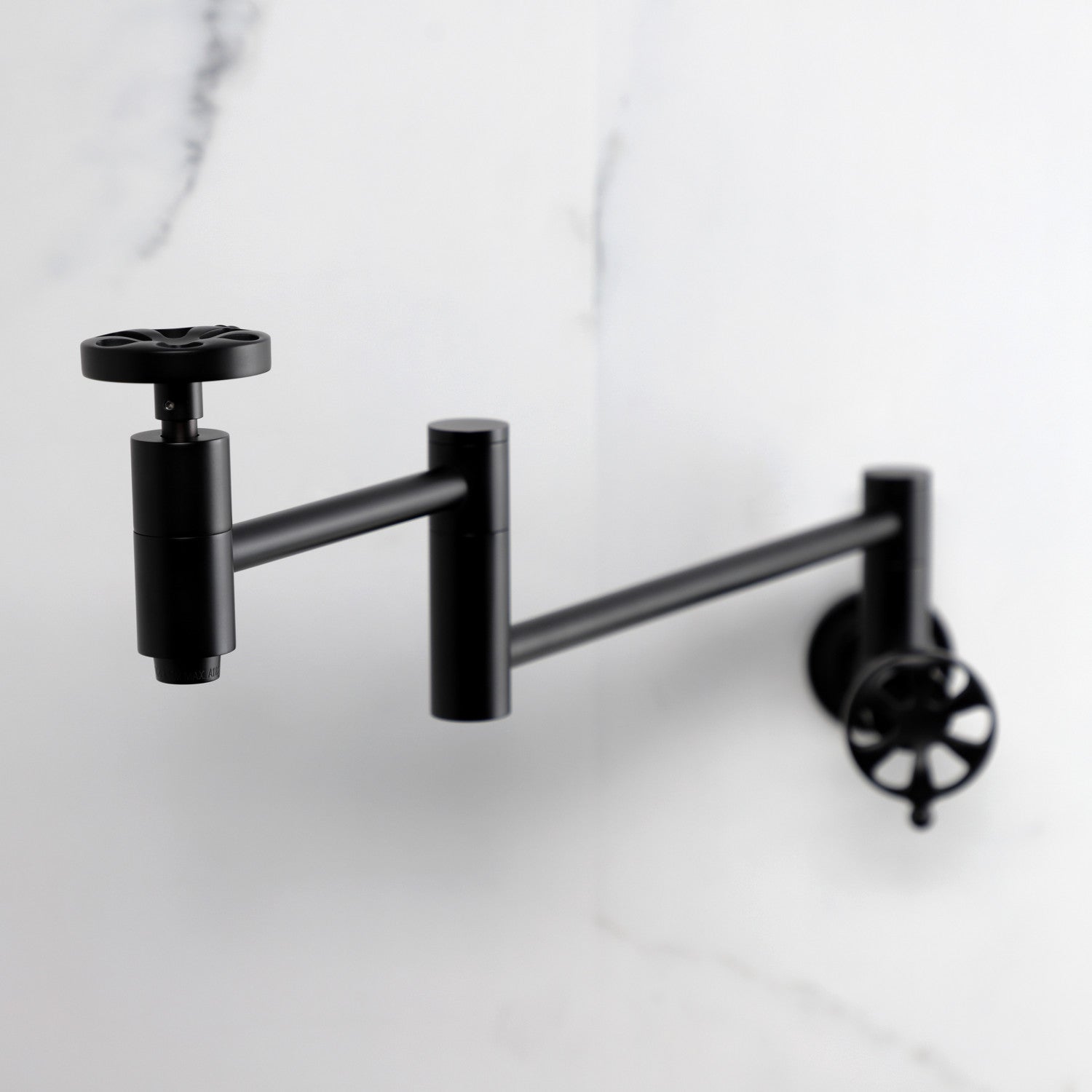 Belknap KS8100RX Matte Black Wall Mount Pot Filler Faucet - Two Handle Commercial Style Kitchen Sink Faucet for Cooking, Filling Pots & Pans - Perfect for Home Chefs & Restaurant Use