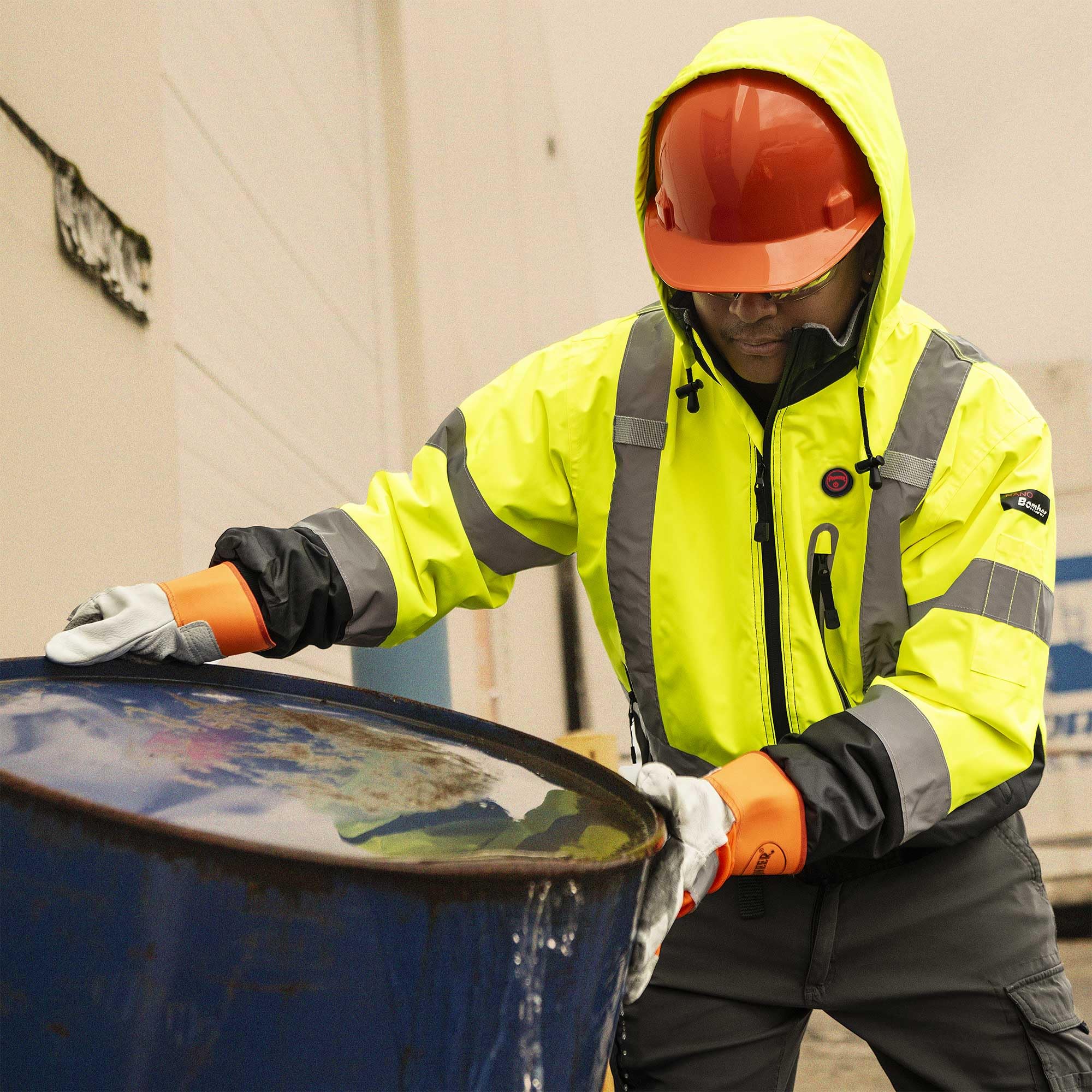 Pioneer Class 3 Hi-Vis Waterproof Heated Safety Jacket for Men - Winter Reflective Bomber Jacket with Detachable Hood - Ideal for Construction, Road Work & Outdoor Winter Activities