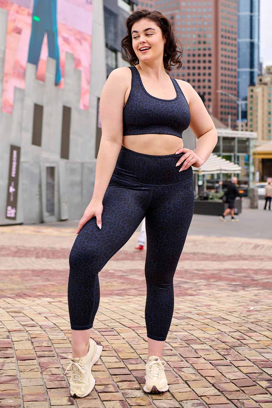 High Waist 7/8 Leggings for Women - Essential Workout & Yoga Pants in Navy Leopard Print - Perfect for Gym, Running, and Lounge Wear