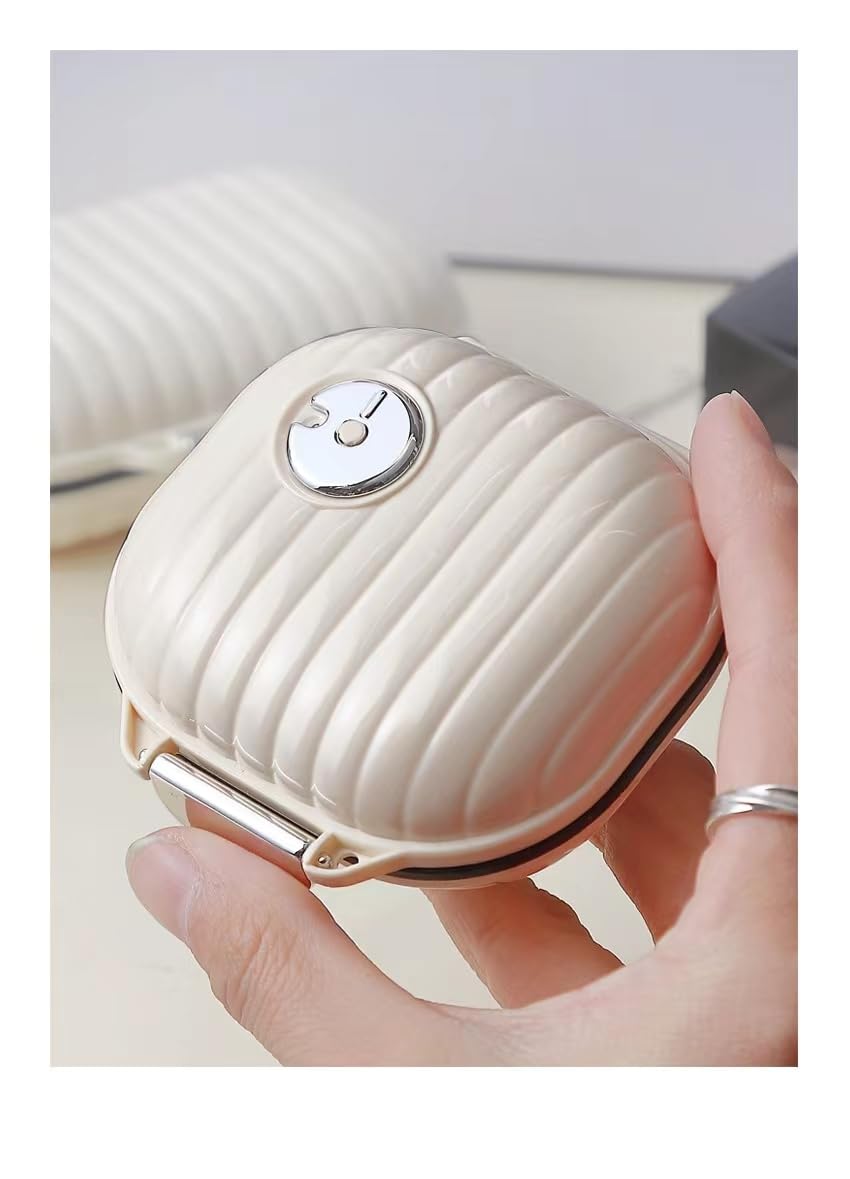 7-Compartment Pill Organizer Case with Carabiner Clip - Portable Daily Medication Dispenser for Men & Women (Beige/Small Milk White) - Perfect for Travel, Work, and Home Use