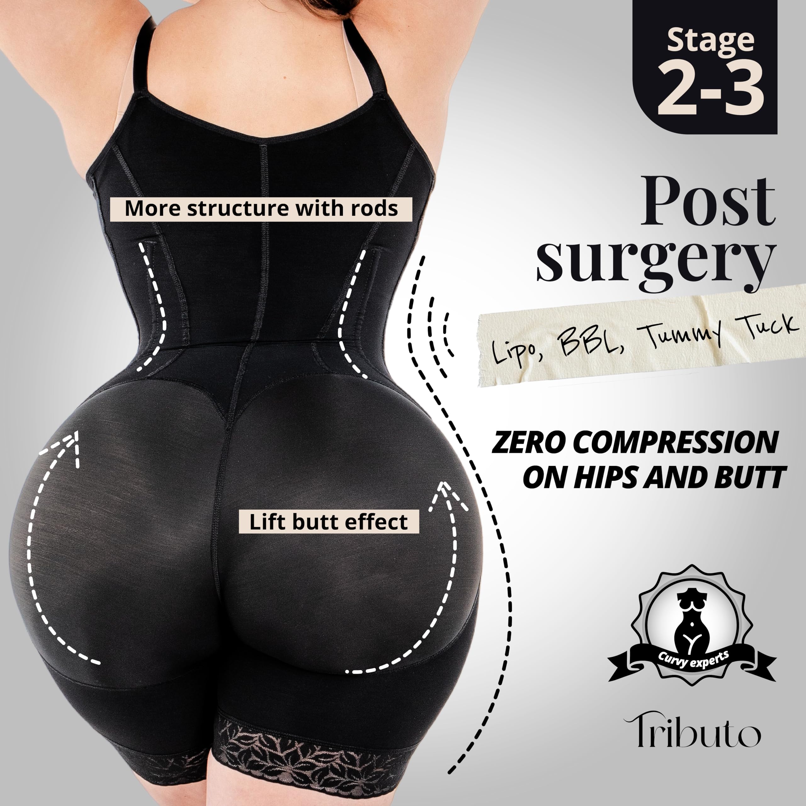 TRIBUTO Colombian Hourglass Shapewear for Women - Post Surgery High Compression Waist Trainer Faja Without Bra, Thin Strap | Body Shaper for Tummy Control & Slimming | Perfect for Postpartum, Weight Loss & Special Occasions