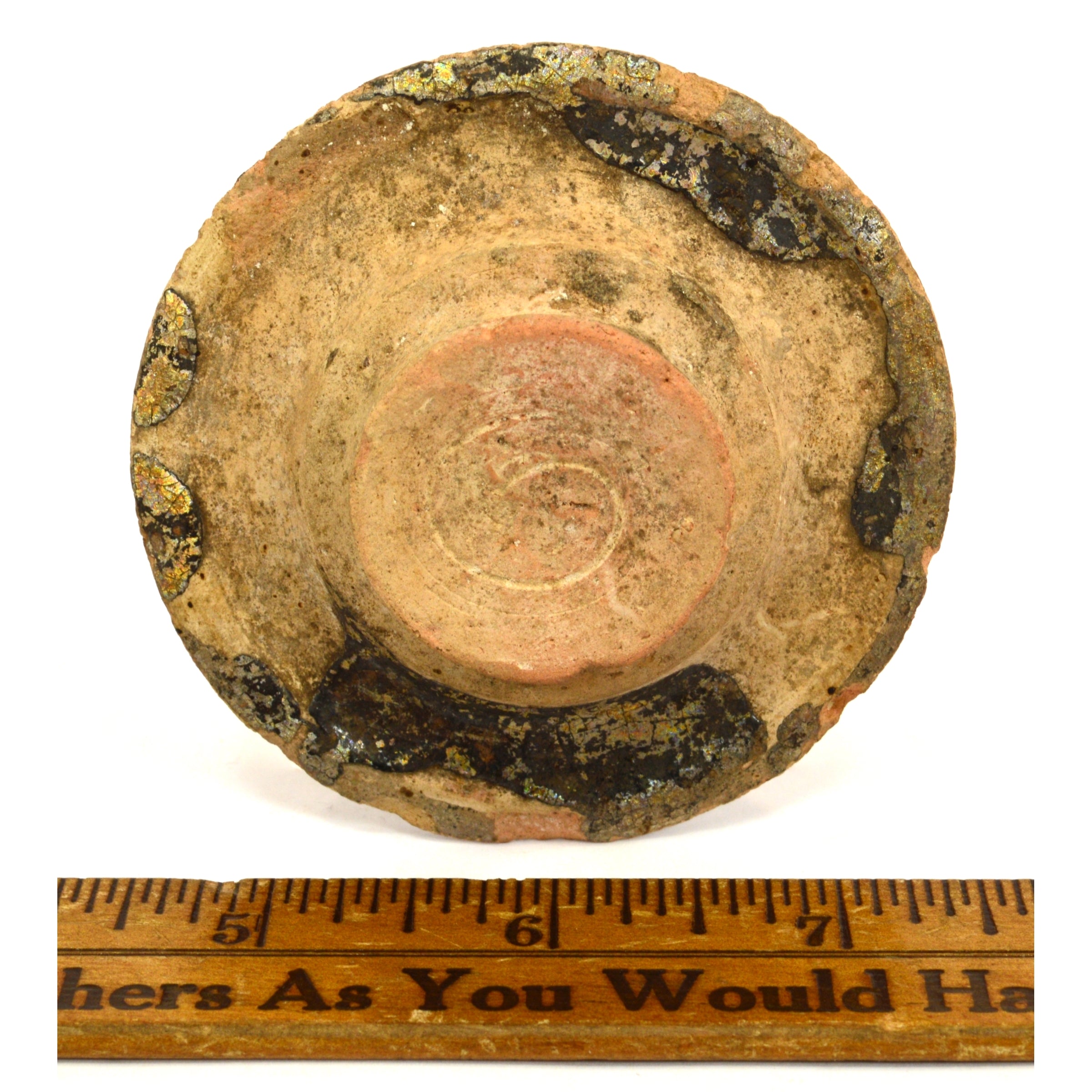 Ancient Terracotta Pottery Vessel Lid with Heavy Iridescence - Authentic Pre-Columbian Artifact for Home Decor & Museum Display
