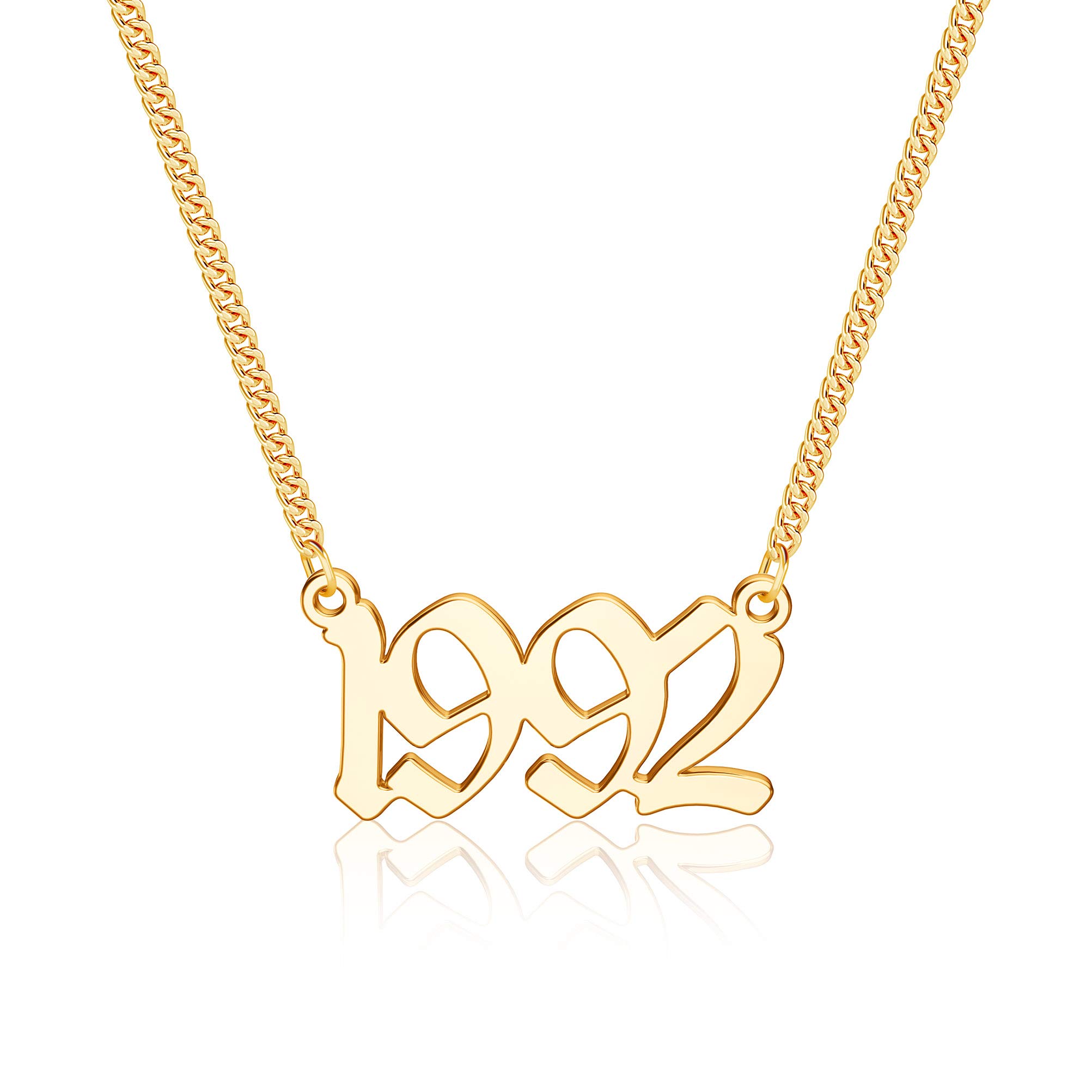 IEFSHINY 18K Gold Plated Birth Year Necklace for Women - Custom Old English Number Pendant Jewelry Gift for Best Friend, Sister, Mom - Birthday, Anniversary, Graduation Gift (1970-2021) | Perfect for Special Occasions & Everyday Wear