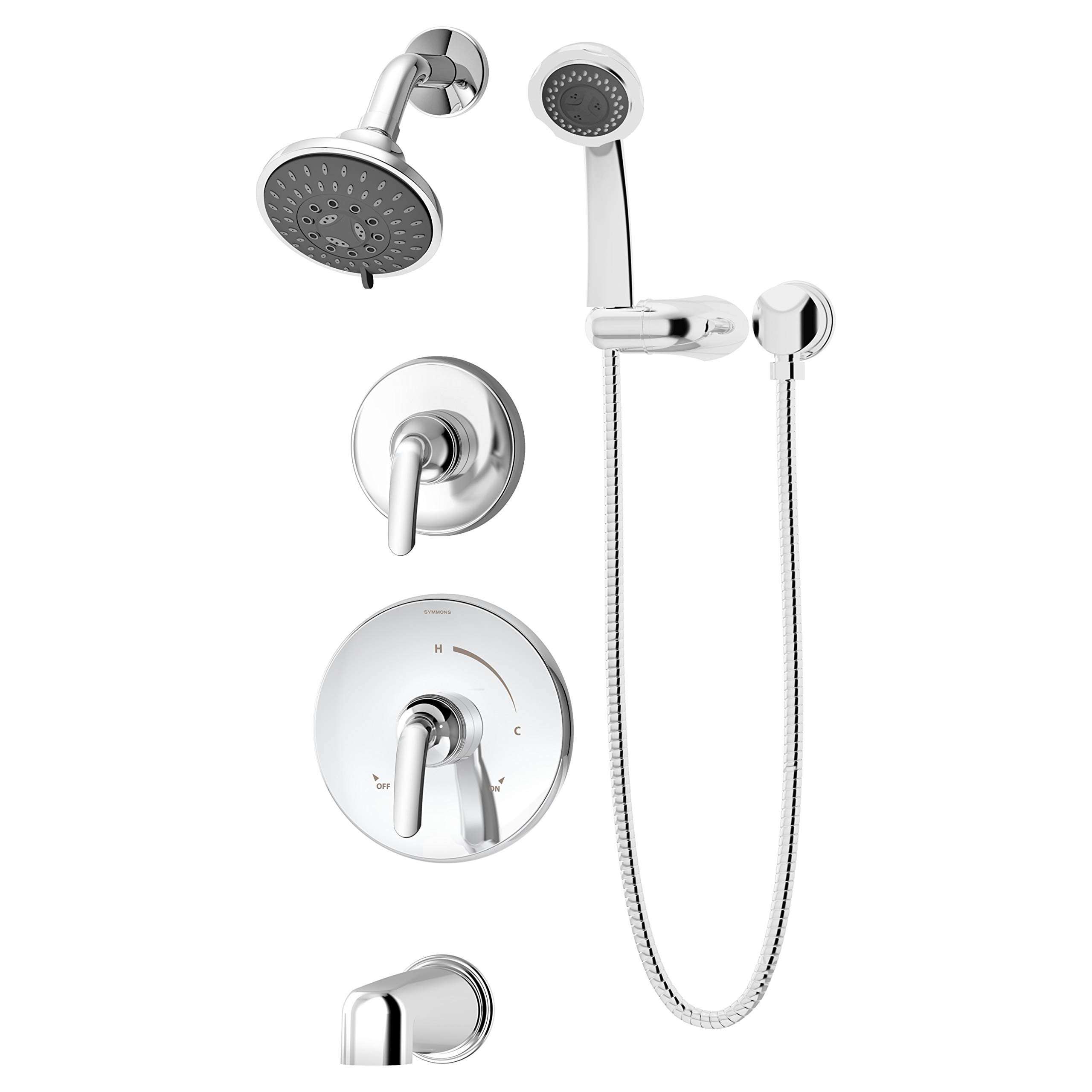 Symmons 5506-1.5-TRM Elm 2-Handle Tub and Shower Faucet Trim with 5-Spray Showerhead & 3-Spray Hand Shower in Polished Chrome (Valves Sold Separately) - Perfect for Bathroom Renovation and Luxury Spa Experience