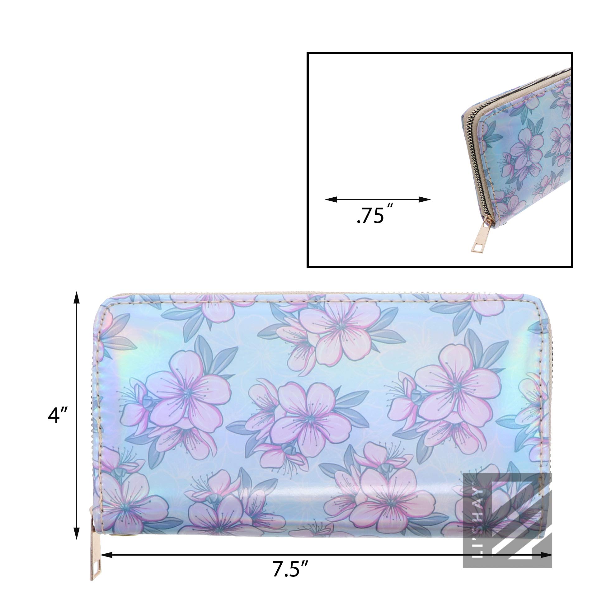Li'Shay Women's Glossy Zip Around Printed Wallet - Stylish RFID Blocking Clutch for Everyday Use & Travel
