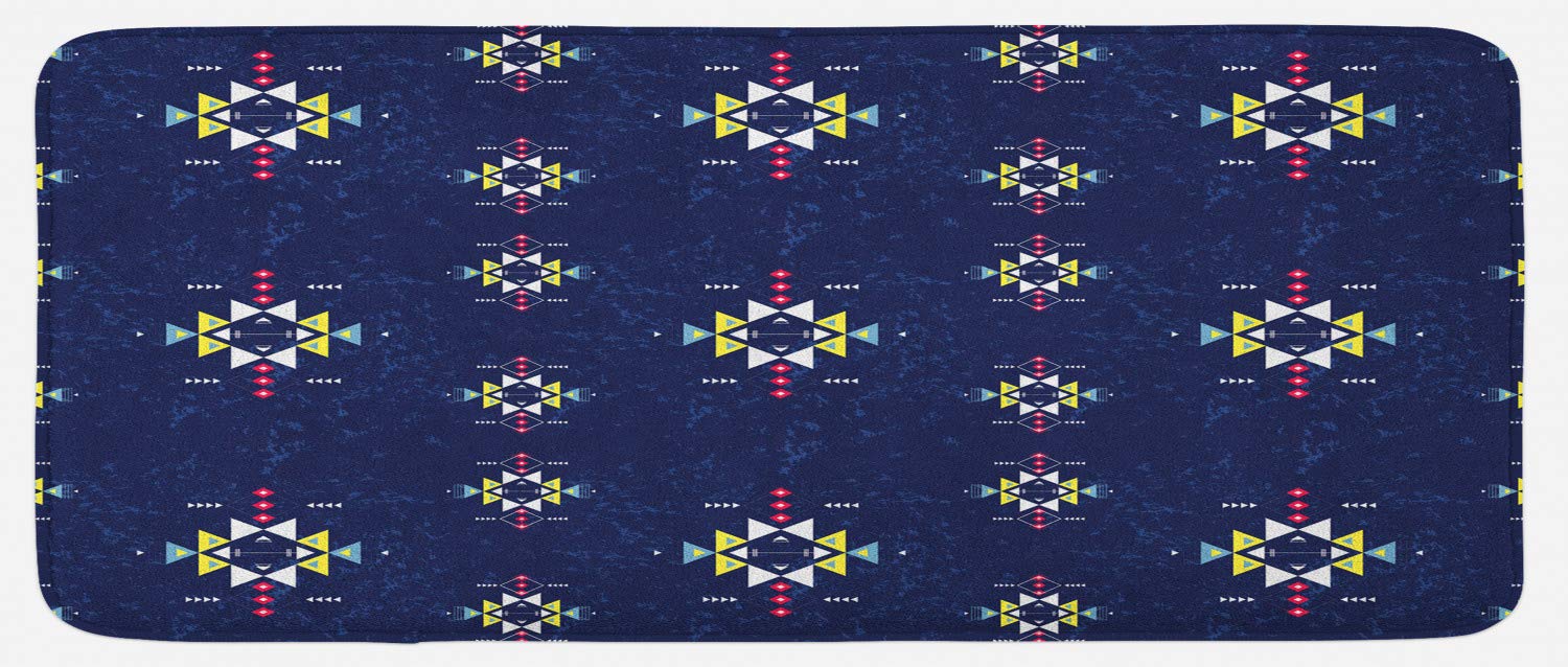 Ambesonne Prehistoric Dinosaur Themed Kitchen Mat - Non-Slip Plush Rug with Geometric Triangle & Arrow Design, 47x19 Inches Multicolor - Perfect for Jurassic Decor, Kids Playroom & Dinosaur Lover Gifts