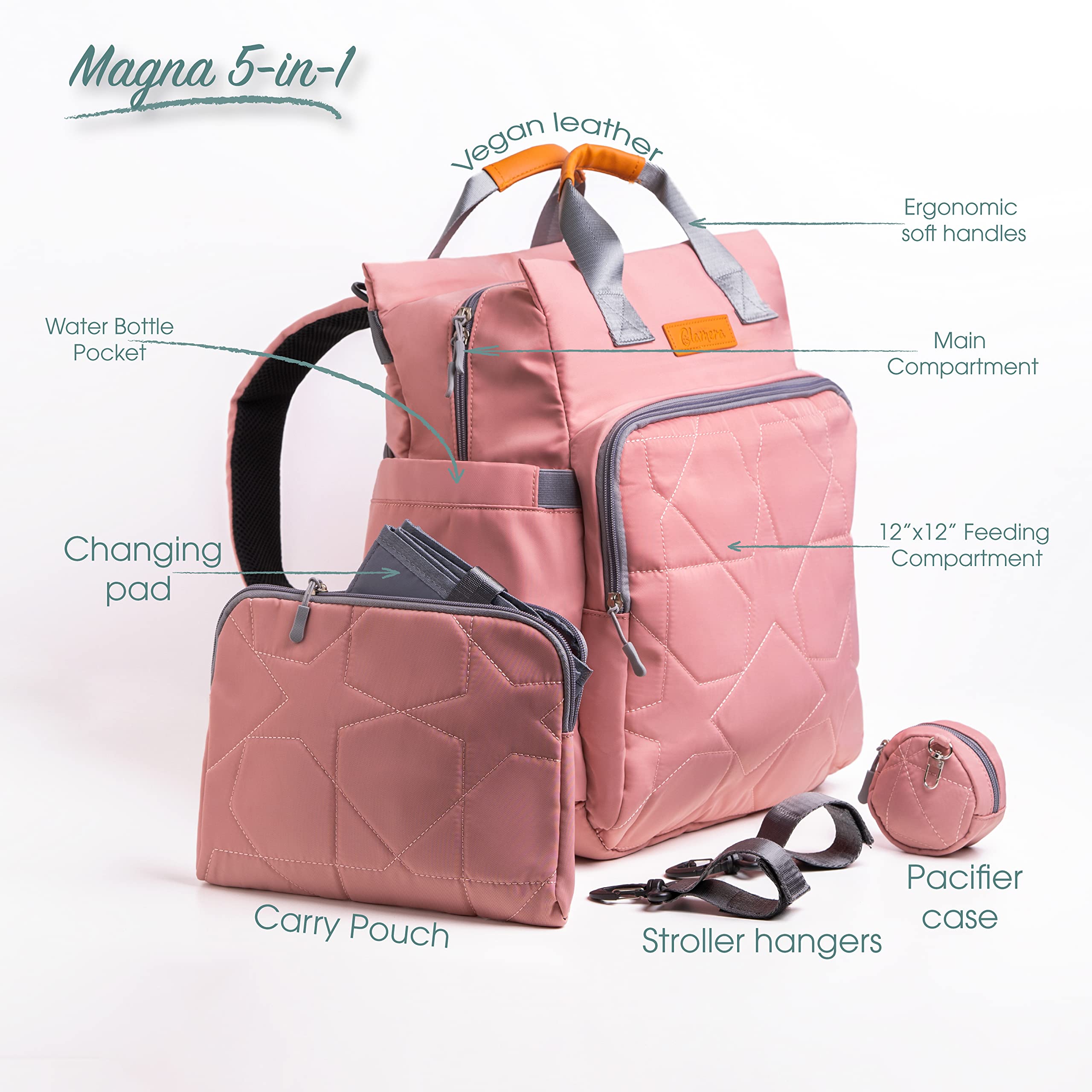 Clamera Diaper Bag Backpack – 5-in-1 Magnetic Travel Backpack with Changing Pad & Organizer Pockets – Large Baby Bag for Moms, Stroller Hanging & On-the-Go Parenting – Perfect for Daycare, Travel & Family Outings