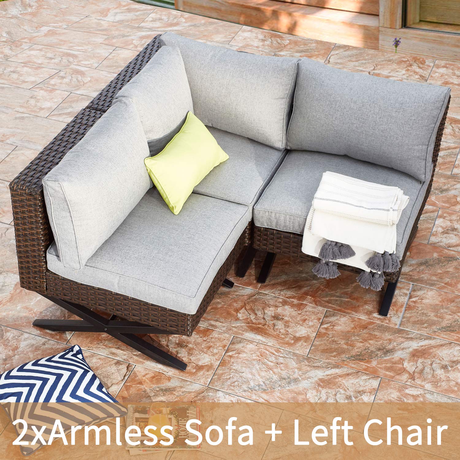 PatioFestival 7-Piece X-Leg Sectional Outdoor Conversation Set with All-Weather Cushions - Perfect for Backyard, Garden & Poolside Relaxation