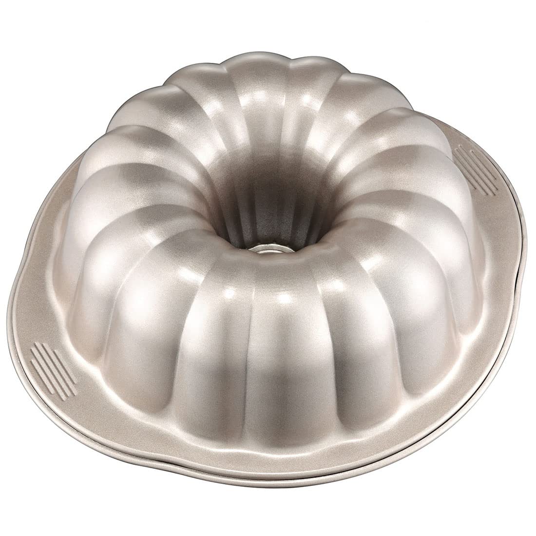 Nonstick 9-Inch Fluted Tube Cake Pan - Heavy Duty Carbon Steel Bundt Mold for Baking, Oven Safe with Handles - Champagne Gold | Perfect for Birthday Cakes, Holiday Desserts & Party Treats
