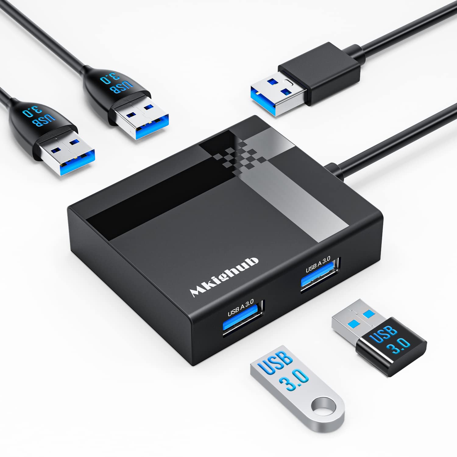 4-Port USB 3.0 Hub - Fast Data Transfer for Laptop & PC - Works with MacBook, Surface Pro, XPS