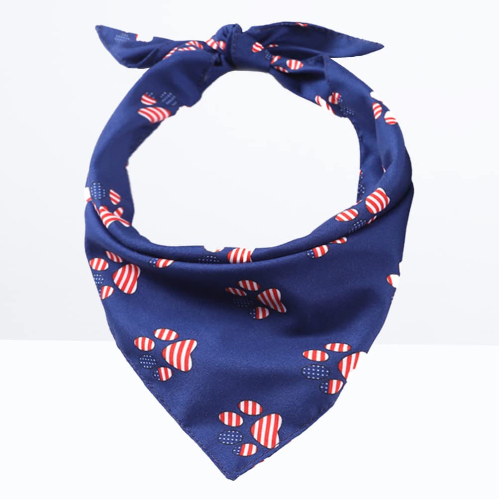 Amosfun Fall Dog Bandana Scarf - Blue Footprint Pattern, USA Triangle Bib, Independence Day Pet Kerchief for Dogs & Cats - Perfect for Holidays, Outdoor Adventures & Photo Shoots