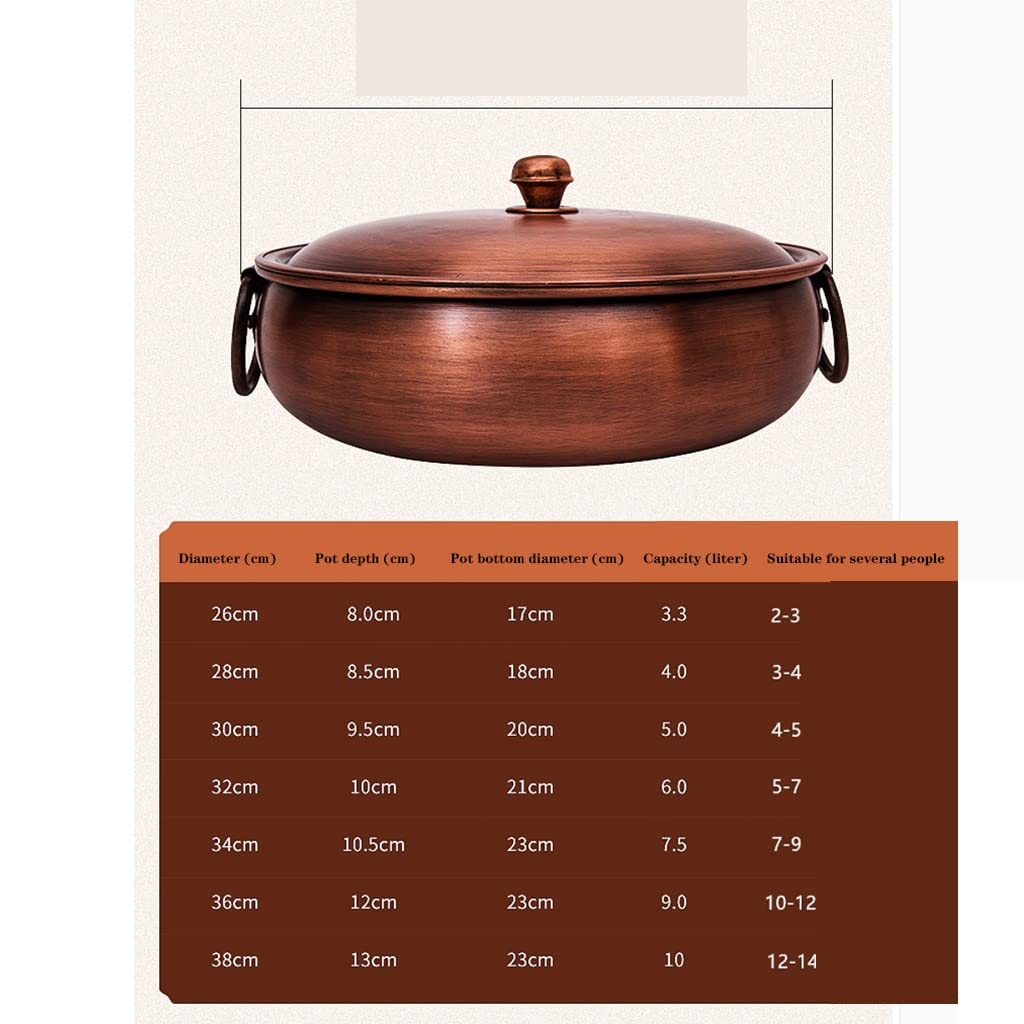 Premium Handmade Extra-Thick Copper Fondue Pot - 30cm Retro Induction Cooker Safe Hot Pot for Shabu Shabu, Cheese Fondue & Family Gatherings (Brass Color) - Perfect for Dinner Parties & Cozy Winter Nights