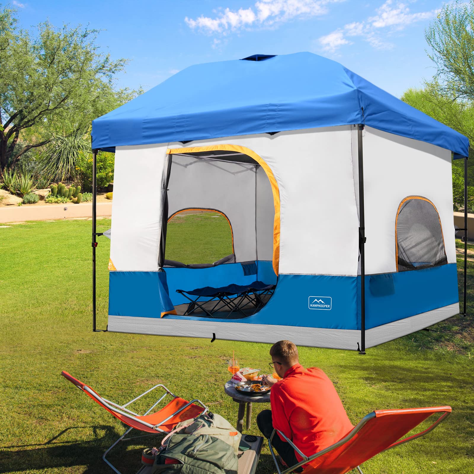 KAMPKEEPER 10'x10' Camping Inner Tent for Pop Up Canopy | Convert Straight Leg Canopy to Camping Shelter | Fully Vented Roof Design | Light Blue | Perfect for Outdoor Camping, Hiking & Backyard Adventures (Canopy & Frame Not Included)